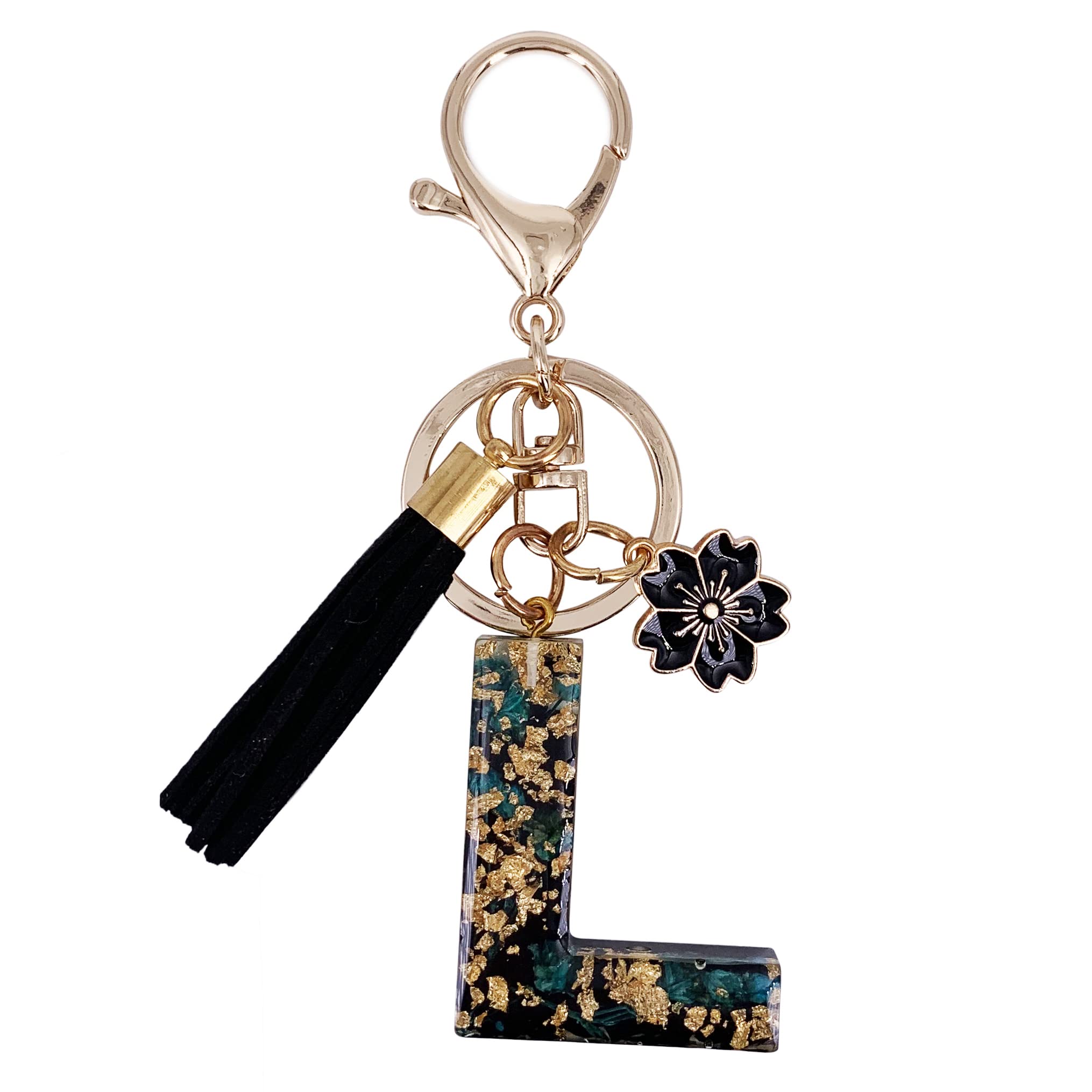 HAISWET Black Letter Keychain Alphabet Keyring Bag Charm Tassel Purse Accessory