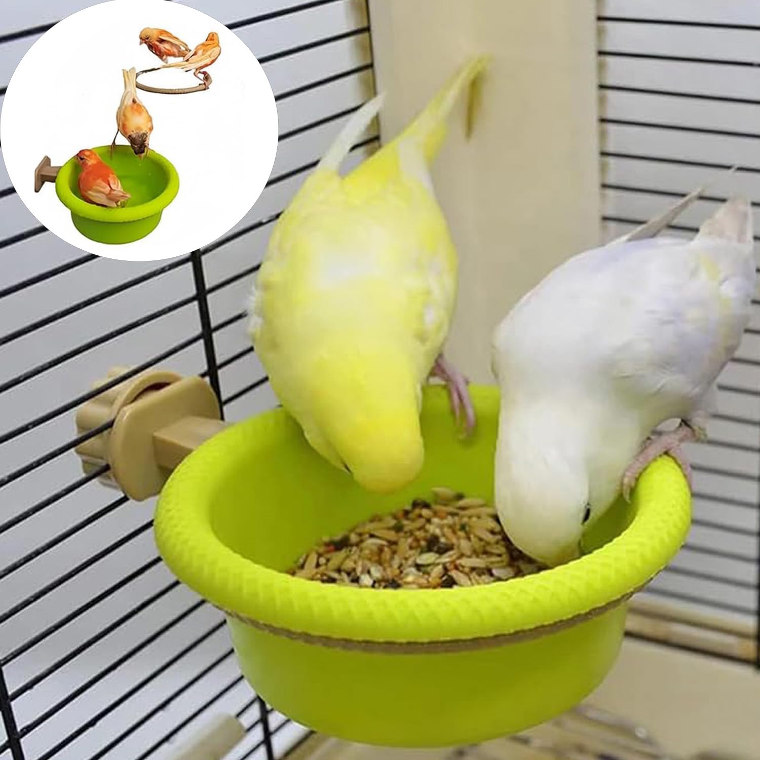 MEISO Baignoire Pour Oiseaux Suspendus, Baignoire Douche Pour Perroquets Canaris, Accessoires De Cage D'Oiseaux En Plastique (A)