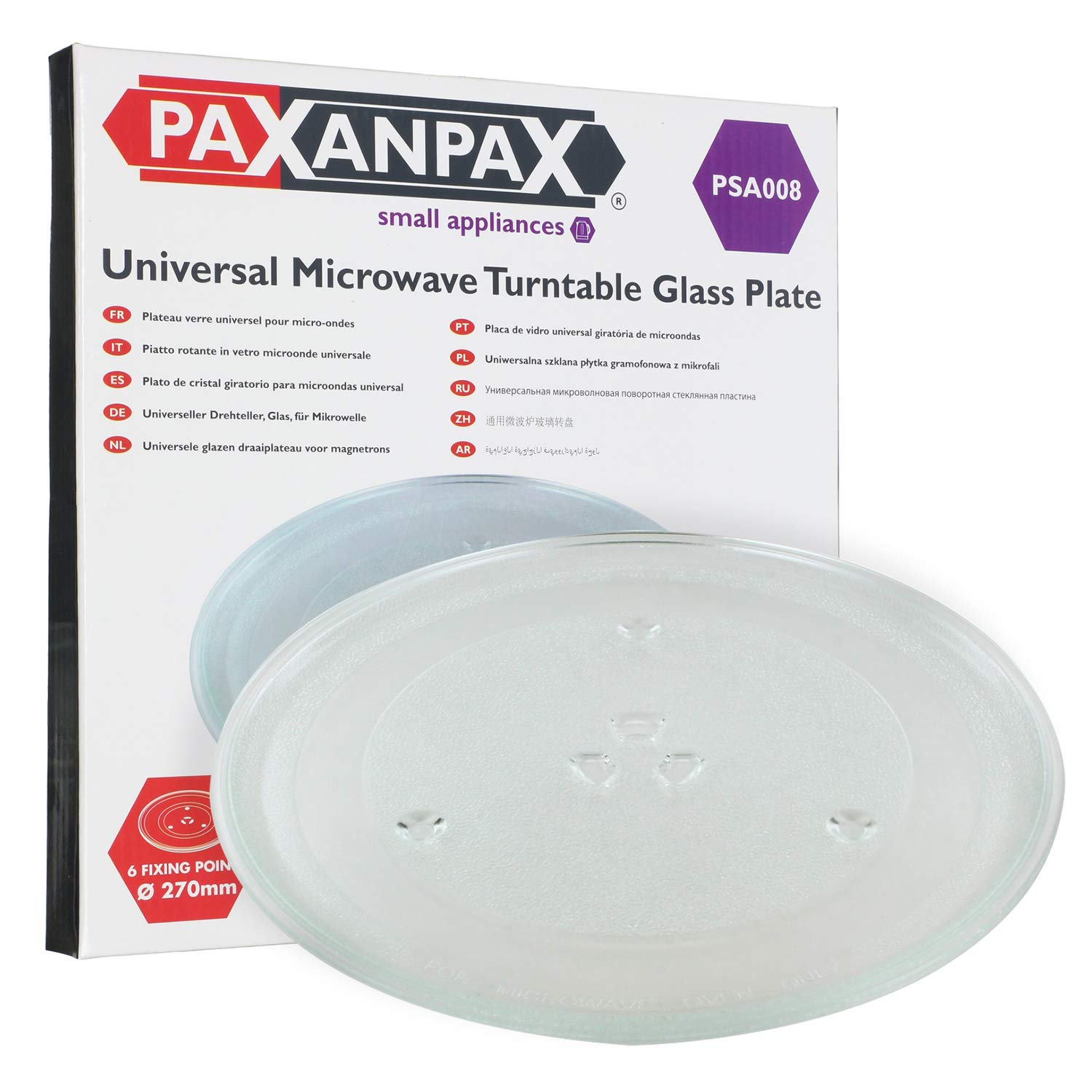 Paxanpax PSA008 Universal Microwave Turntable Glass Plate with 6 Fixers (270mm)