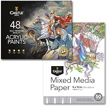 Castle Arts 48 Acrylic Paint Set & Mixed Media Paper Pad Bundle