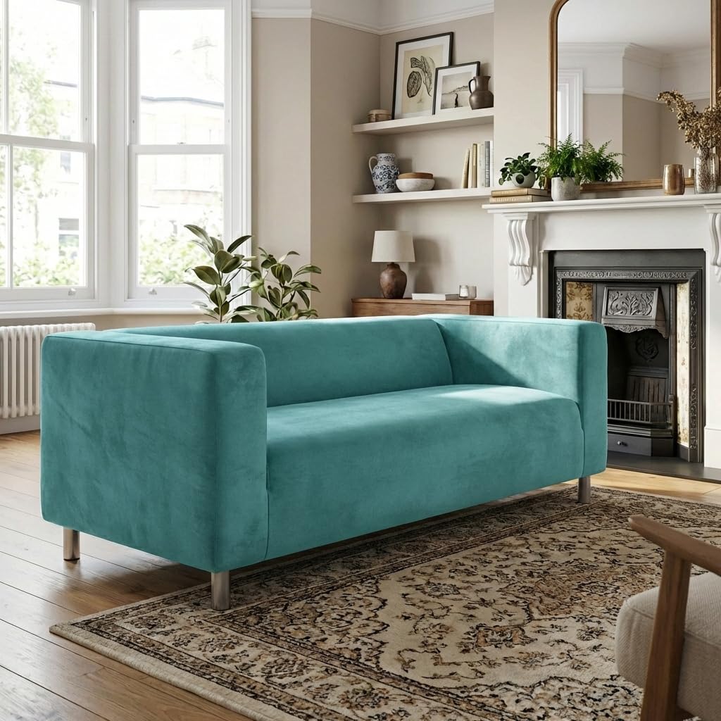 Klippan 2-zits bankhoes in pluche fluwelen stof vervanging Loveseat op maat gemaakt Slipover voor IKEA KLIPPAN tweezitsbank 180 cm (Prussisch blauw