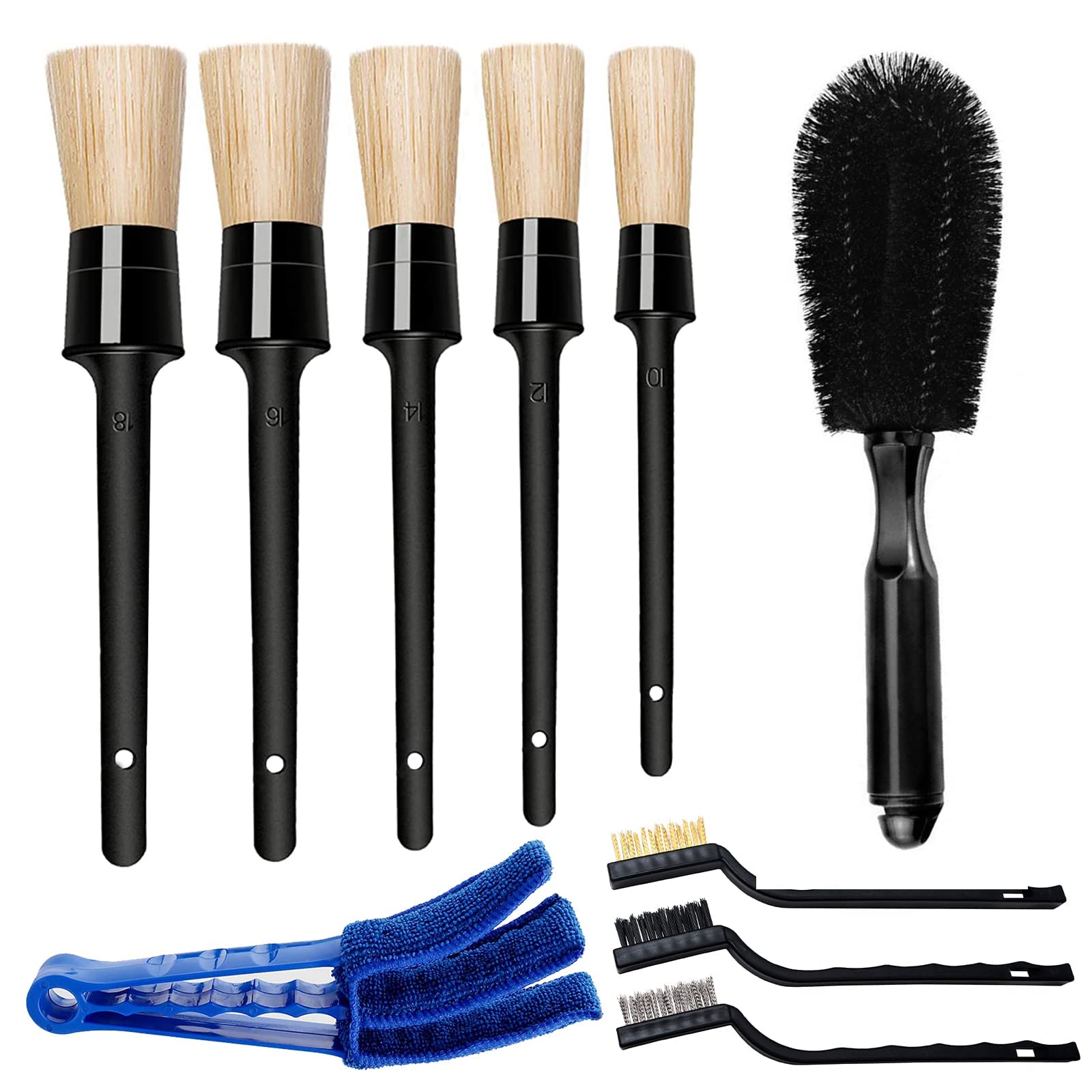 Car Detailing Brushes Set, 10 Pieces Car Cleaner Brush Set Leather Cleaner Wheels Engine Dashboard Interior Exterior Air Vents Emblems Assorted Auto Care Cleaning Brushes Kit