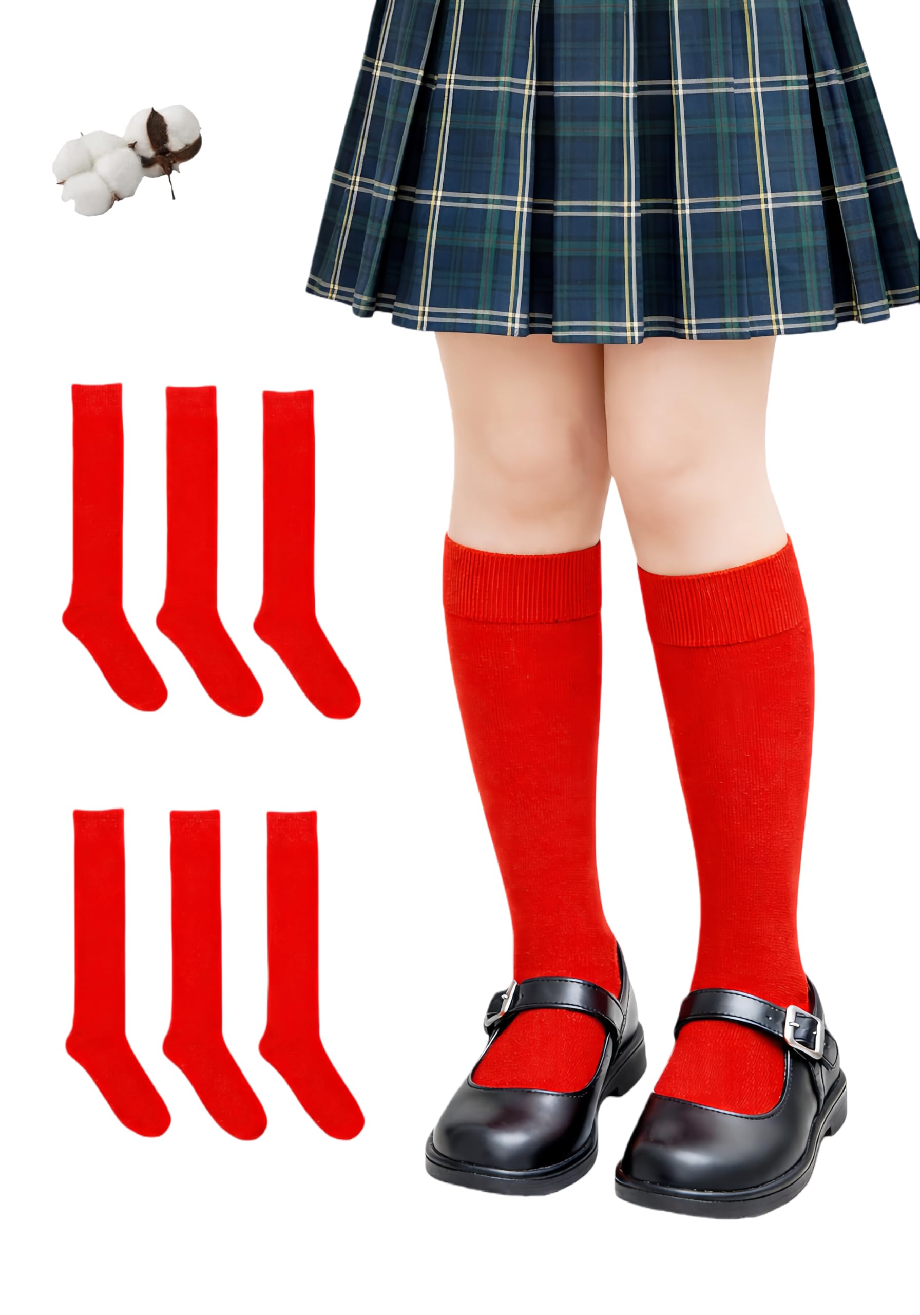 CYS Calcetines 6 Pares De Colegio Escolares Medias Largos Altos Algodón Hasta rodillas Lisos Para Niñas Niños Infantiles Uniformes Unisex — view 12