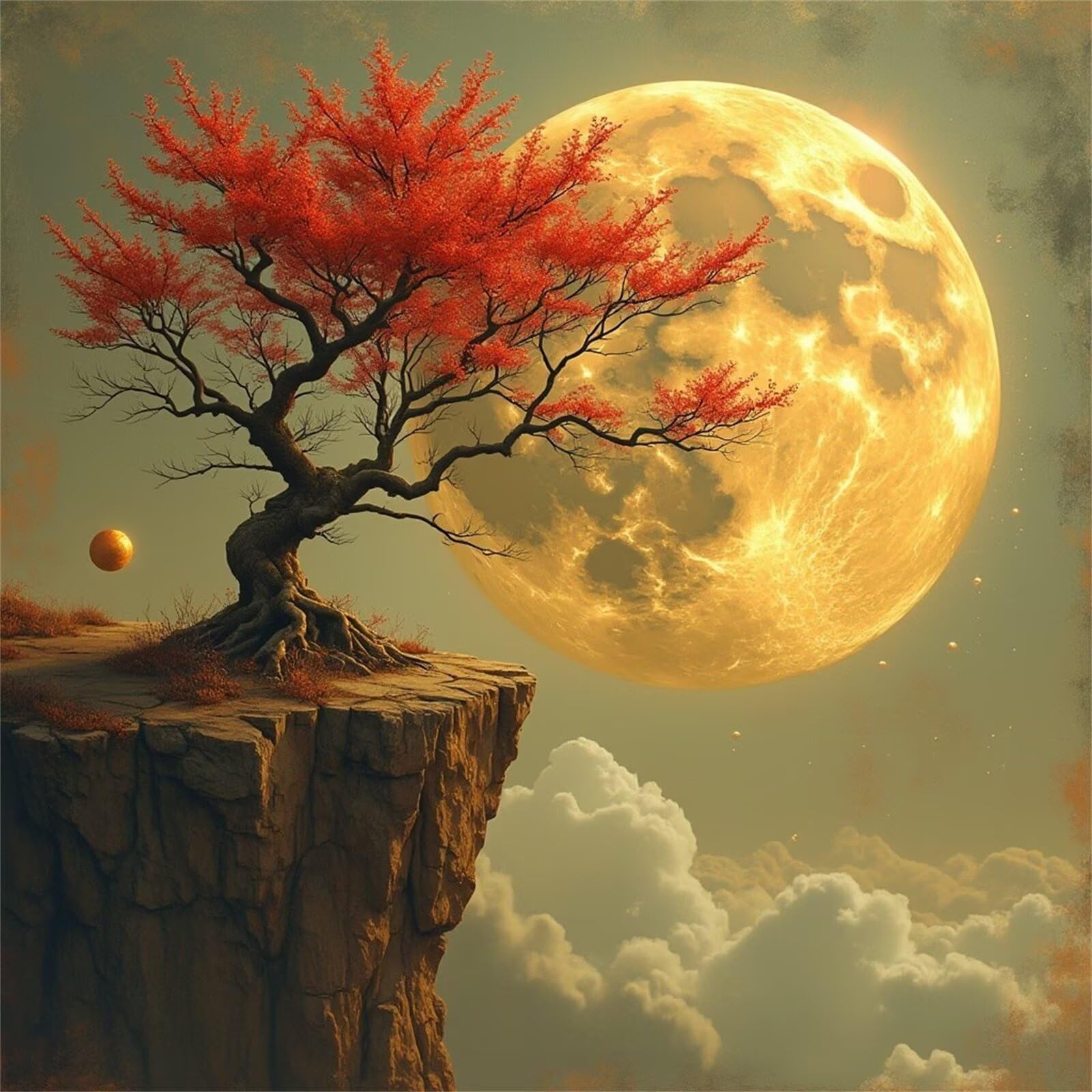 Jinmer 5D DIY diamentowe malowanie sztuka pełny zestaw, Cliff Moon Tree dorośli diamentowe malowanie dżetów zestawy do malowania diamentami ścieg krzyżykowy haft malarstwo dom dekoracje ścienne