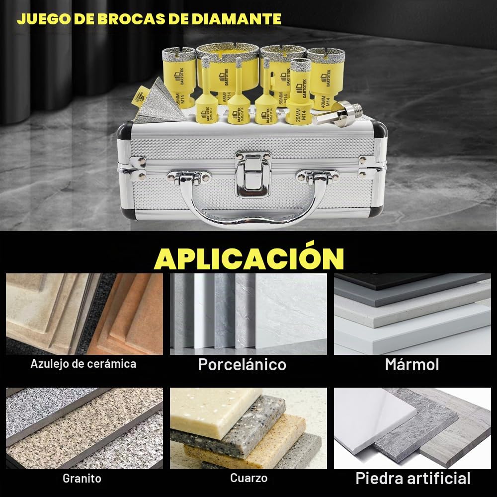 Brocas Diamantadas Juego 10-8pz 6/6/8/20/35/40/50/68mm Sierra de corona M14, fresa biseladora de 50mm, adaptador de M14 a hexagonal para cerámica, porcelana, azulejos, mármol, granito