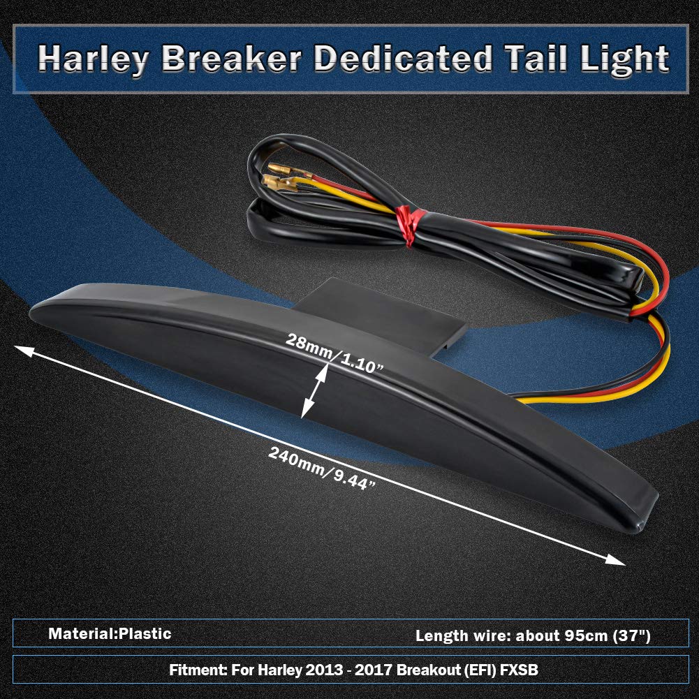 KATUR Motocicleta Guardabarros Trasero Tip 22 Rojo LED Freno Luz Trasera de Marcha para Harley Breakout EFI FXSB CVO 2013-2017 (Humo)