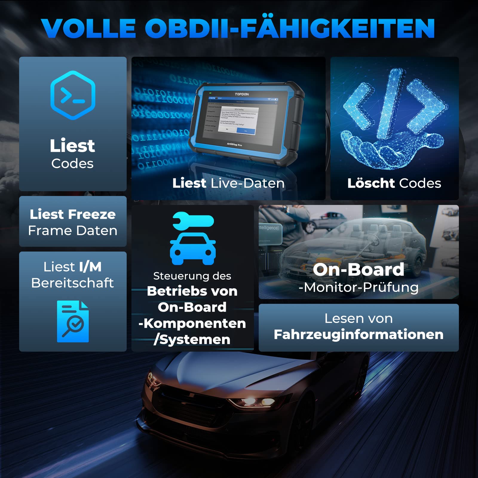 TOPDON Diagnosegerät Auto ArtiDiag Pro V2.0, OBD2 Diagnosegerät, ECU/Online-Codierung, Aktive Test, 35+ Wartungsdienste, Alles System Diagnosegerät, 2 Jahre Kostenlose Updates