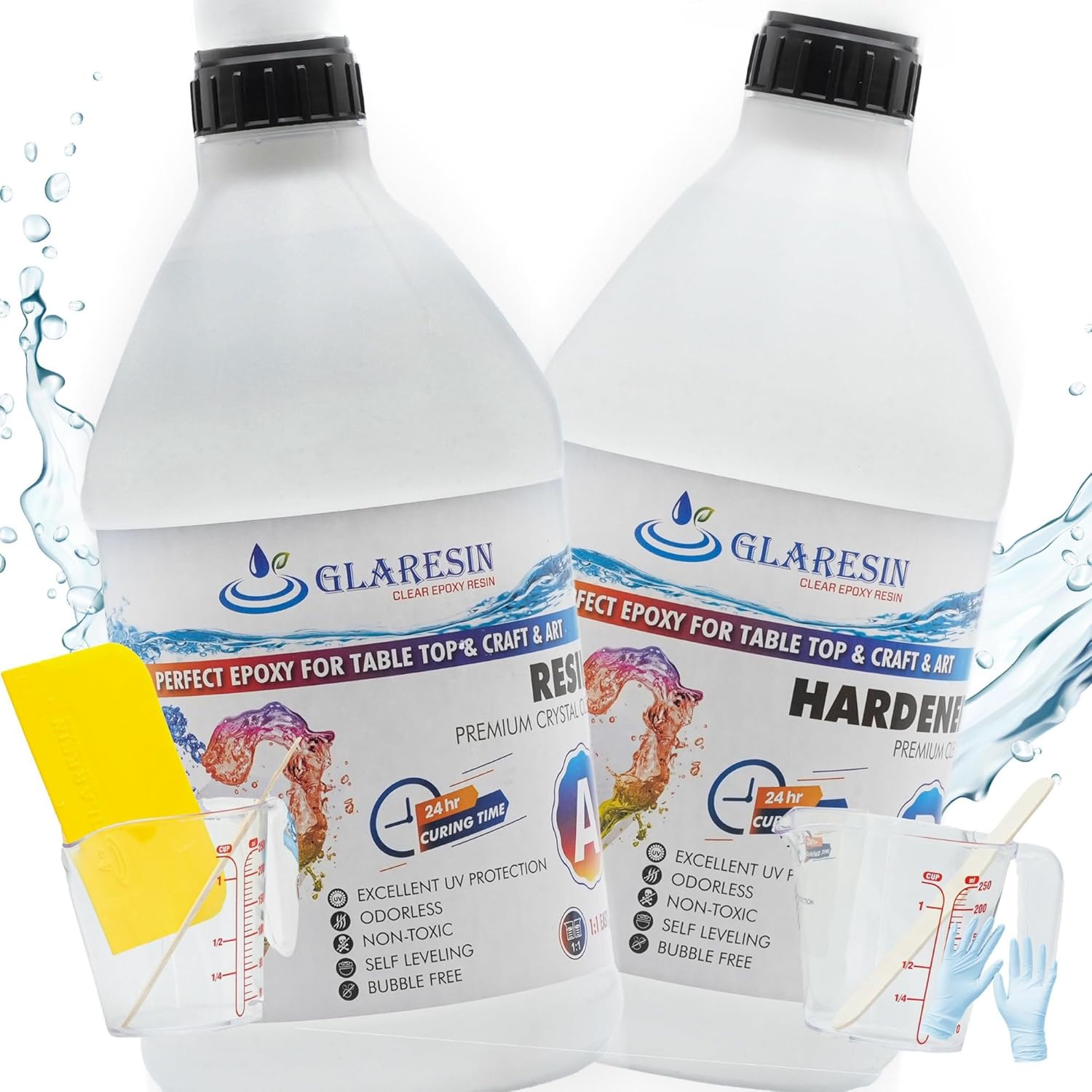 Clear Epoxy Resin Kit 1 Gallon No Yellowing and No Bubble Easy to Use Casting & Coating for DIY, Jewelry 0.5 Gallon Resin and 0.5 Gallon Hardener