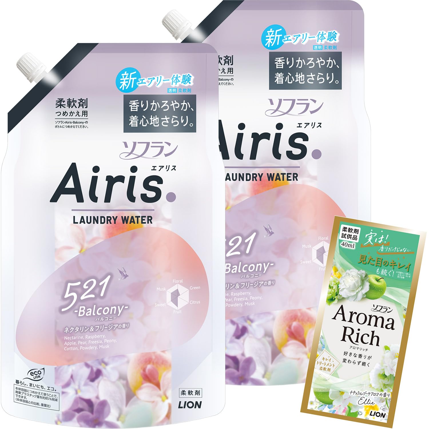 ソフラン エアリス 【まとめ買い】 バルコニー 柔軟剤 詰替850ml×2個+おまけ