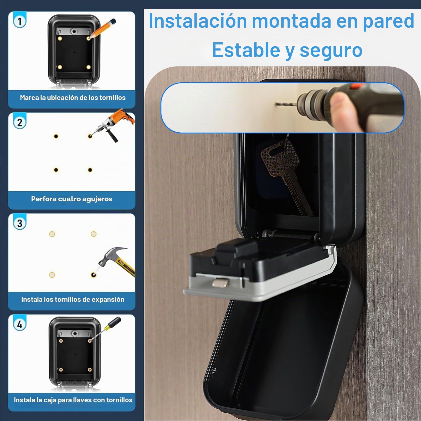 Caja de Seguridad para Llaves Bluetooth, Caja Llaves Combinacion Montaje Mural Aplicación móvil y código PIN Caja de Seguridad Con Código Exterior para Airbnb, Oficinas, Hogares, Garajes y Visitantes