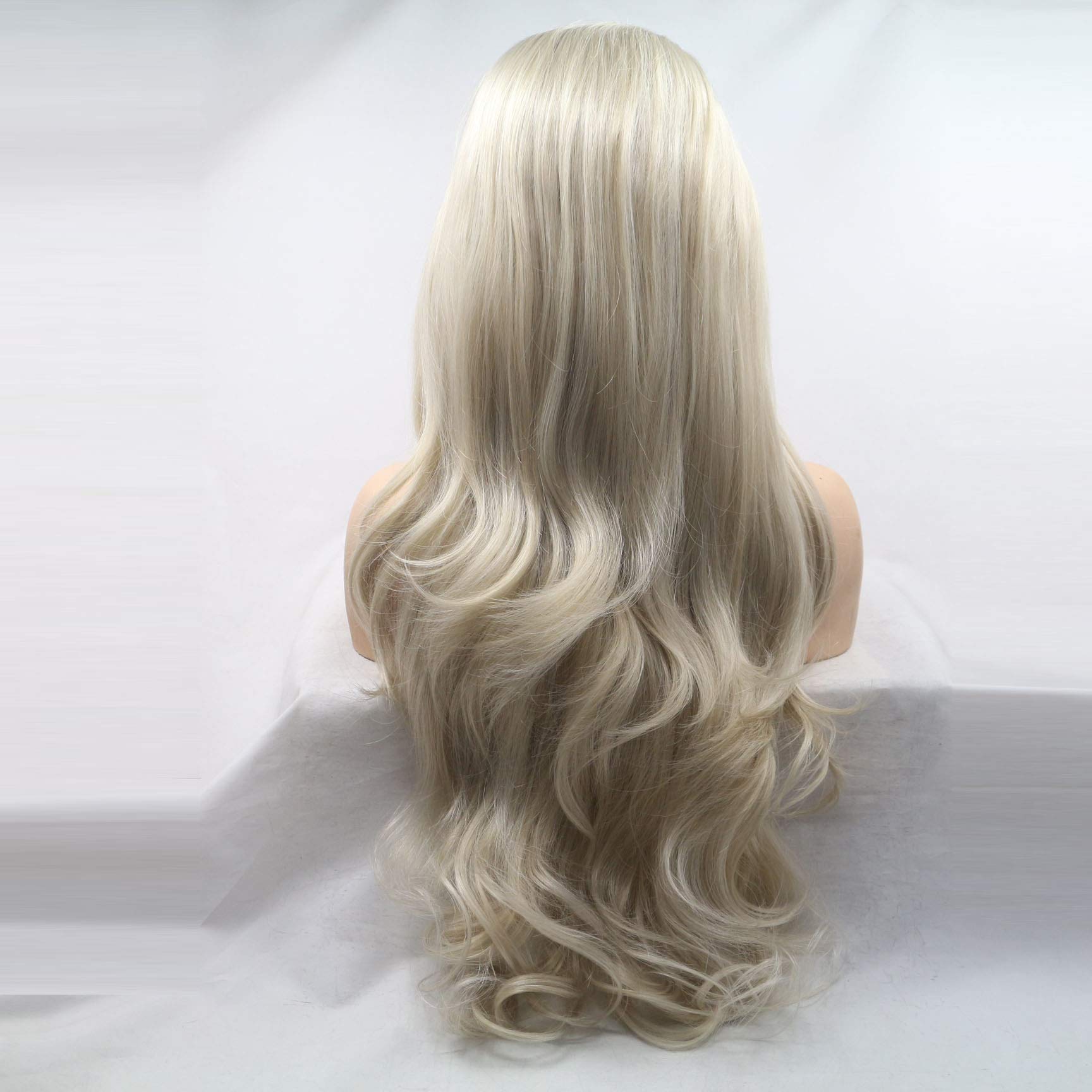xiweiya Light Blonde Lace Front Wig with Brown Roots Long Body Wave Blonde Mixed color Side Part Glueless Natural Looking Lace Front Wigs Heat Resistant Hair for Women - Image 4