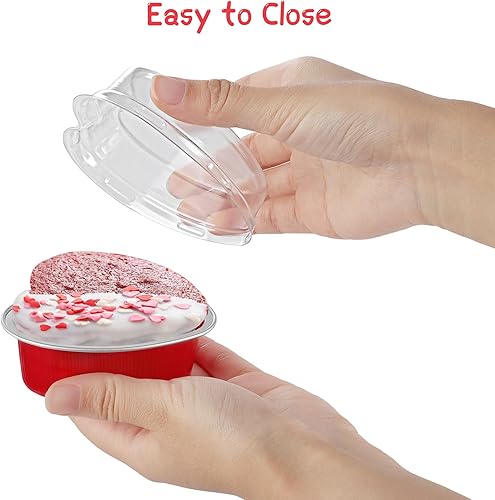 Miniatura 4 de 120 piezas de 3.4 onzas de 3.4 onzas en forma de corazón de San Valentín con tapas y cucharas, mini moldes de papel de aluminio para pasteles,