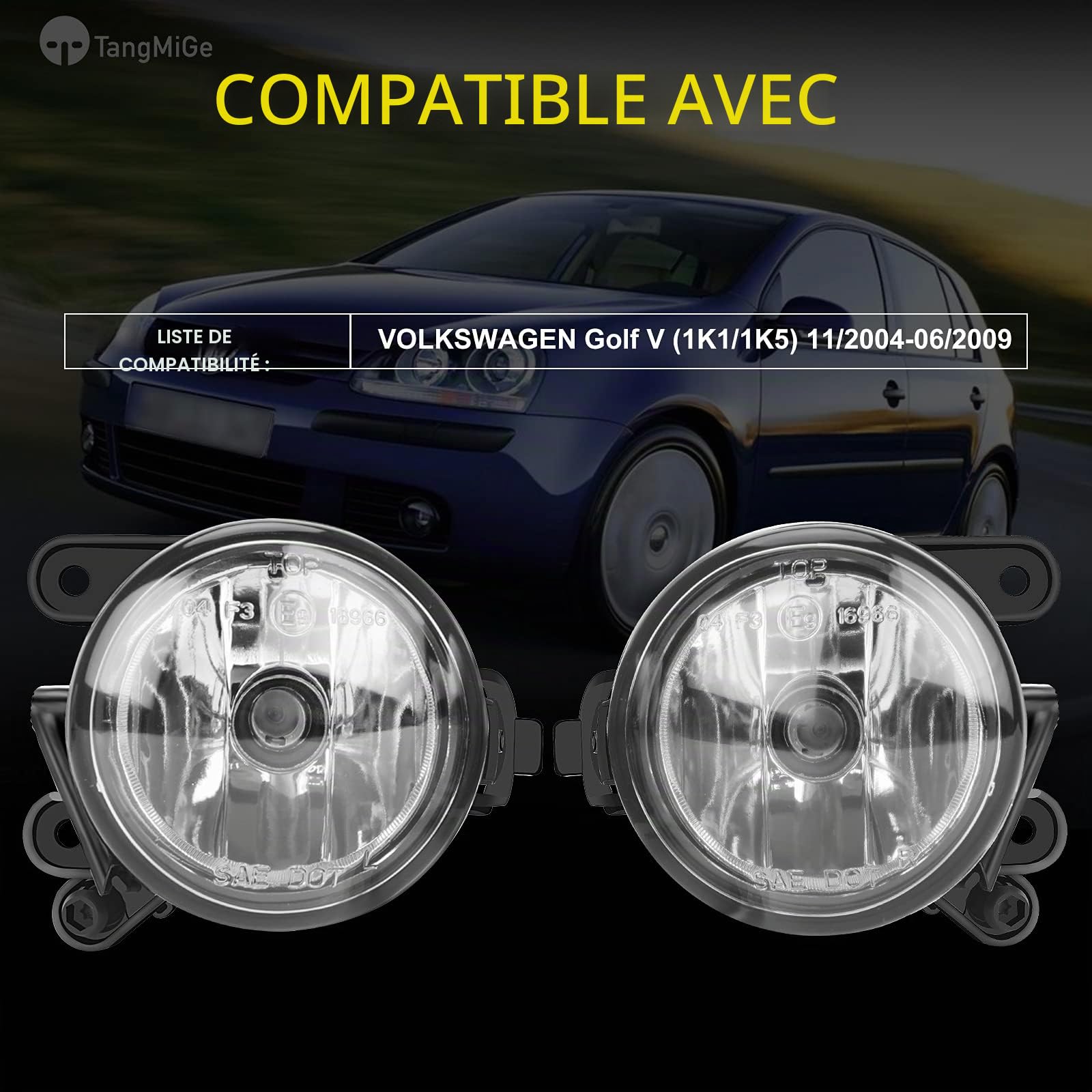 TangMiGe - Feux anti-brouillard compatibles avec Volkswagen VW Golf V 5 (1K1/1K5) 11/2004-06/2009, 1K0941699C 1K0941700C, 1 Paire Phares antibrouillard (Claire)