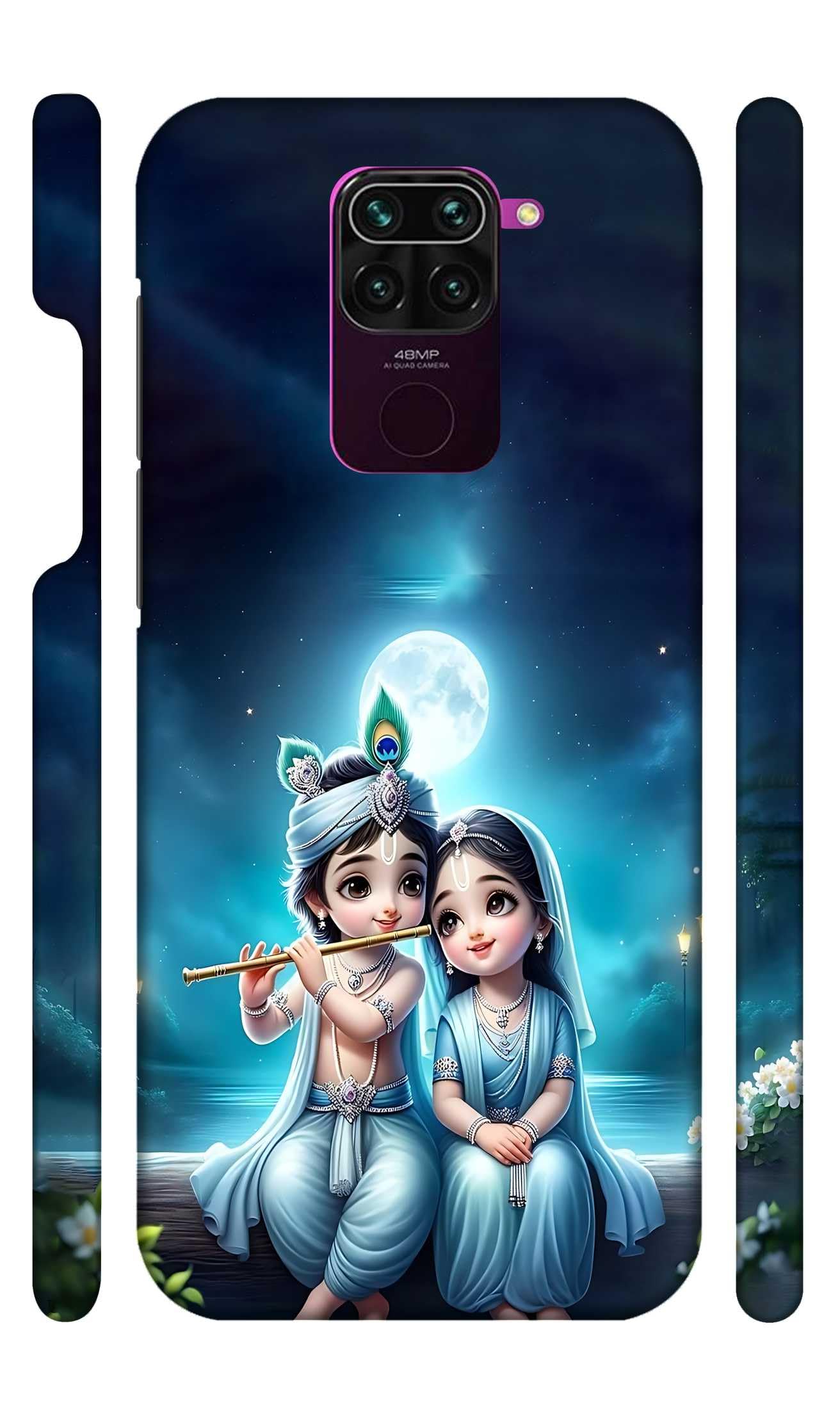 YAPZONE Cute Radha Krishna Moon Designer Printed Hard Back Cover for Xiaomi Redmi Note 9 Attractive and Uniquely Crafted Smartphone Case