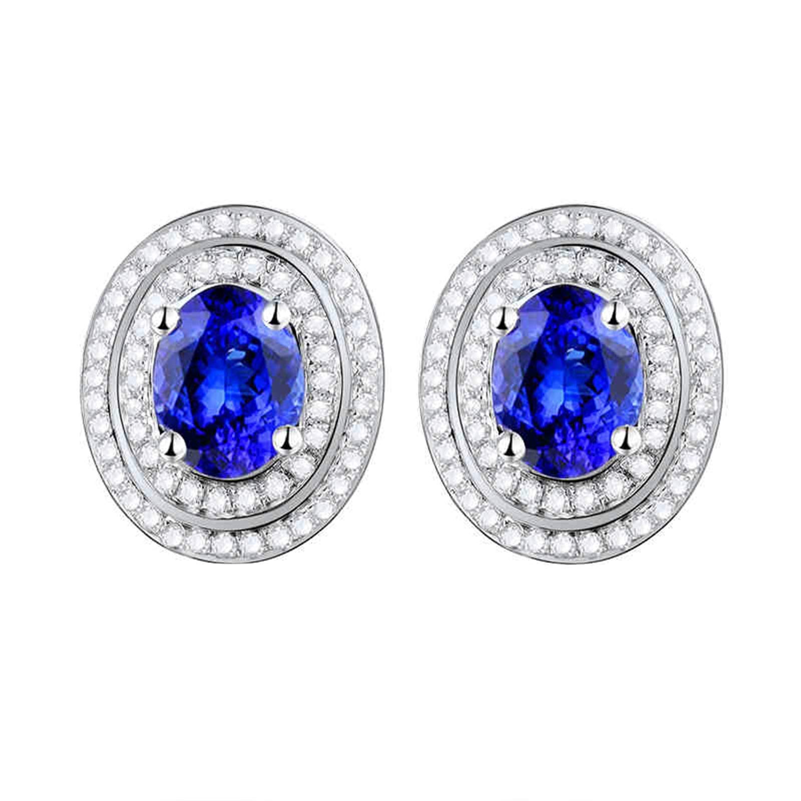 Epinki Weiß Gold 18K Ohrringe Hängend, Empfindlich Damenohrstecker mit Tansanit 1.72ct Blau, Geschenk für Valentinstag Weihnachten, Weiß Gold Blau