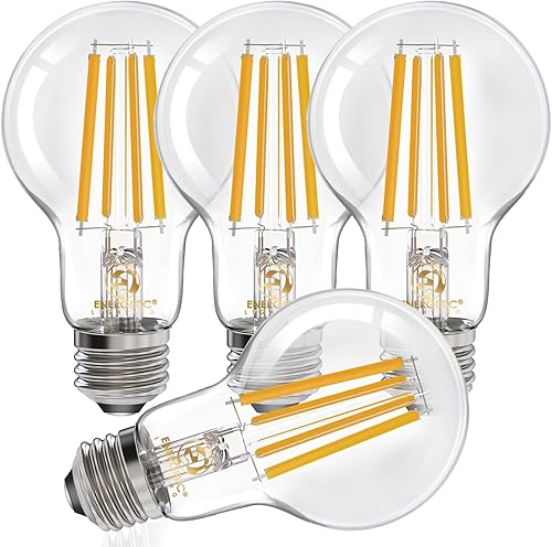 Energetic - Bombilla LED Edison A19 regulable, equivalente a 12 W, 100 W, 1600 lm de alto brillo, 2700 K blanco suave, bombilla de filamento LED