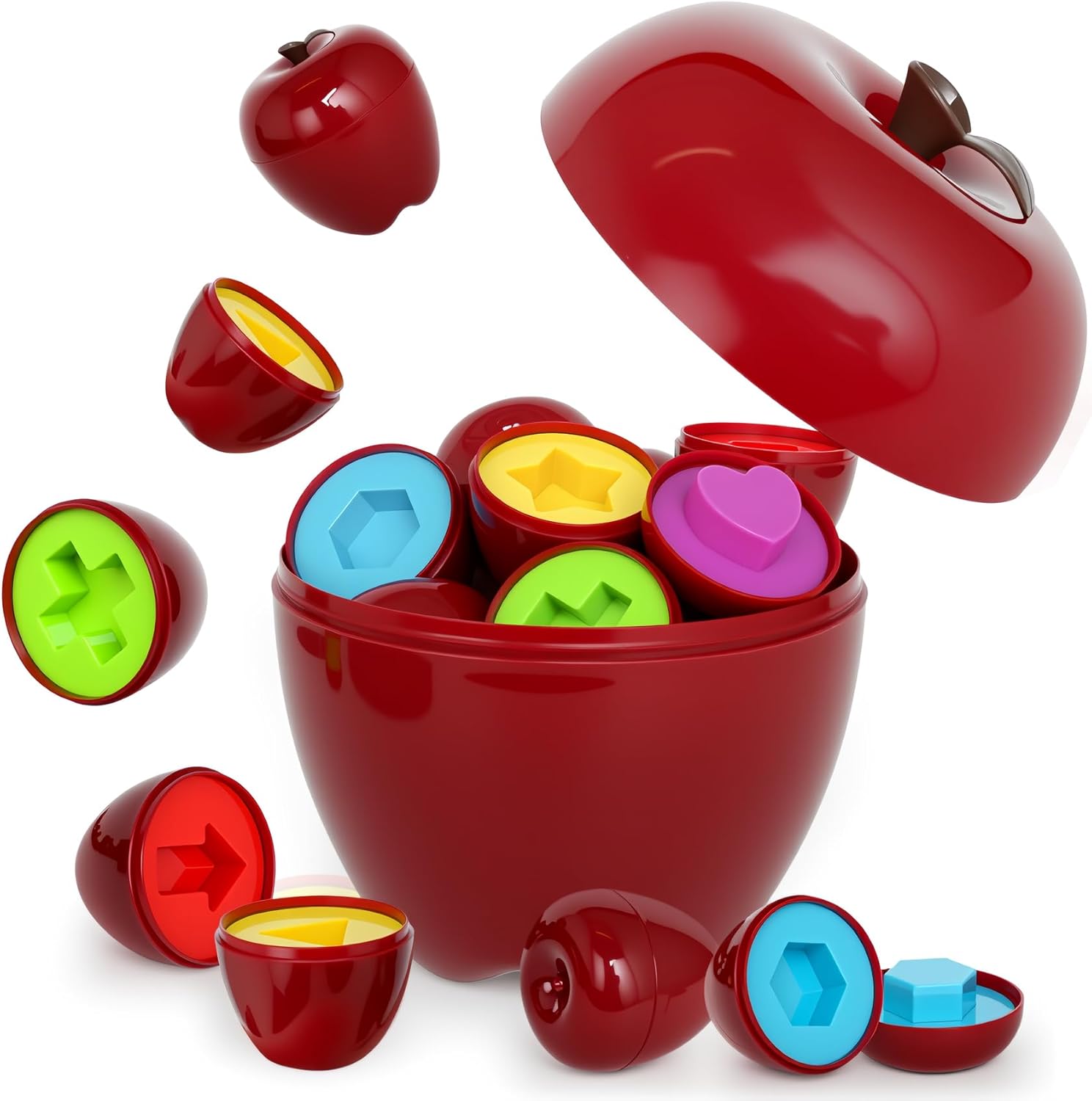 Montessori Geometric Apple Shape Sorter Toys,Preschool Educatioanl Learning Color Sorting Matching Games Fine Motor Toddler Activities Toys for Kids Boys Girls Ages 1-3