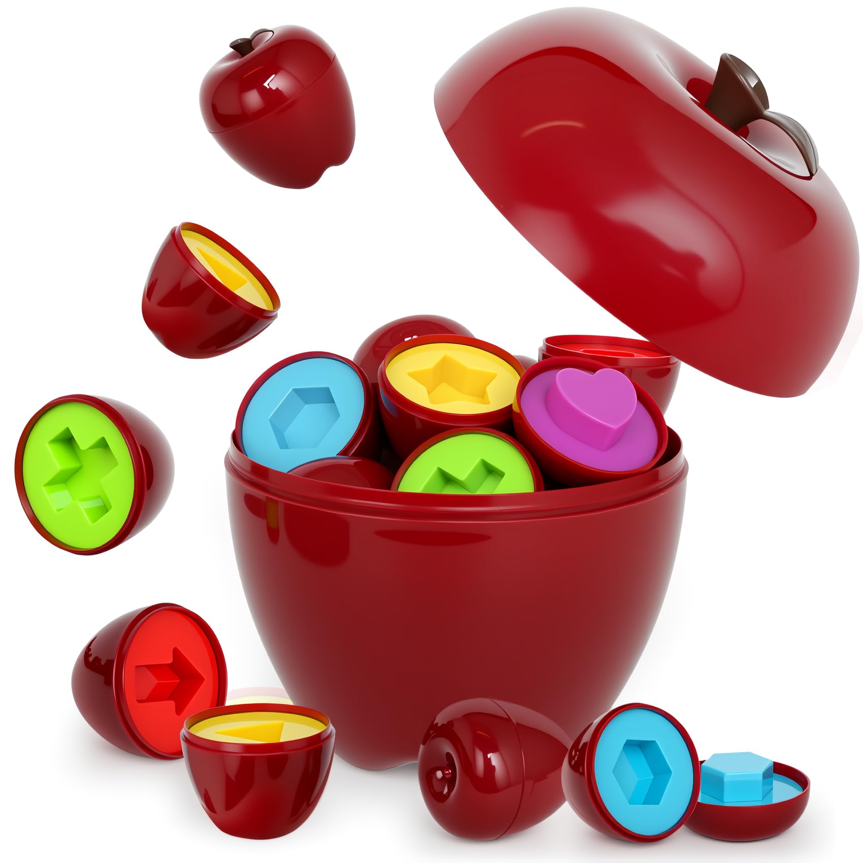 Montessori - Juguetes geométricos clasificadores de formas de manzana para niños pequeños de 1 a 3 años, educación preescolar Montessori, aprendizaje de clasificación de colores, juegos a
