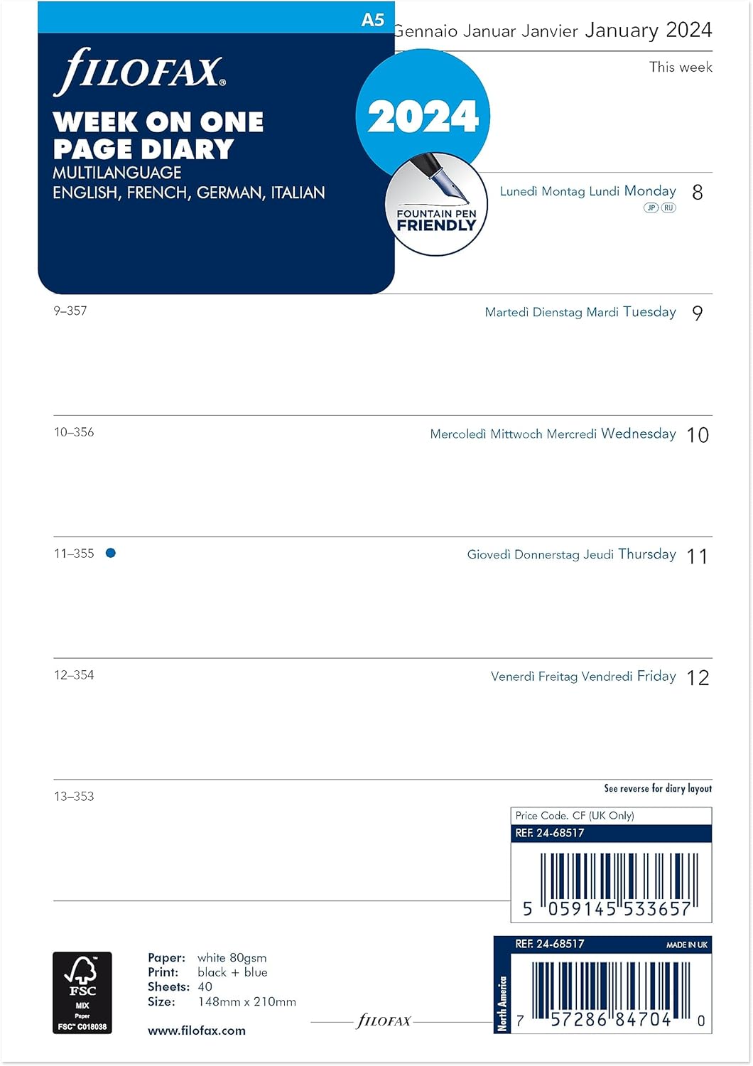 Amazon Filofax Calendar Diary Refill A5 Size Week On One Page amazon-filofax-calendar-diary-refill-a5-size-week-on-one-page