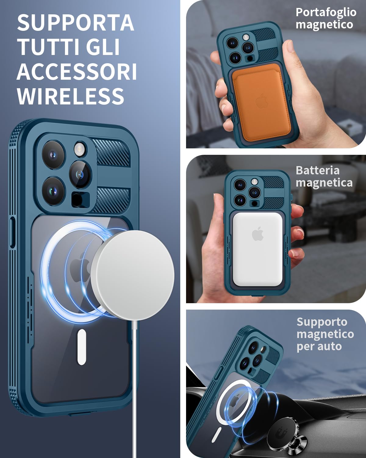 iPhone 15 Pro Max Case - Heavy Duty Phone Case - Custodia magnetica per telefono, compatibile con MagSafe, con supporto invisibile, copertura antiurto - RIDICOLO