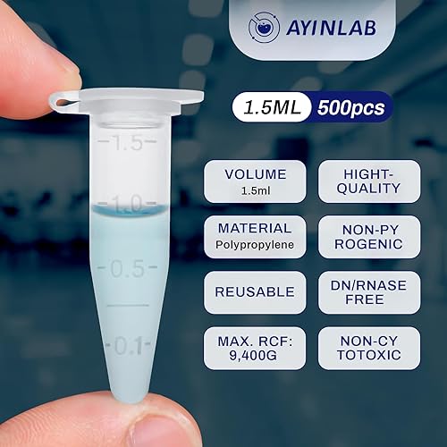 Miniatura 4 de Tubos de microcentrífuga de 0.1 fl oz, tubos de plástico de polipropileno estéril AyinLab 500 piezas, tubos de ensayo de centrífuga de laboratorio