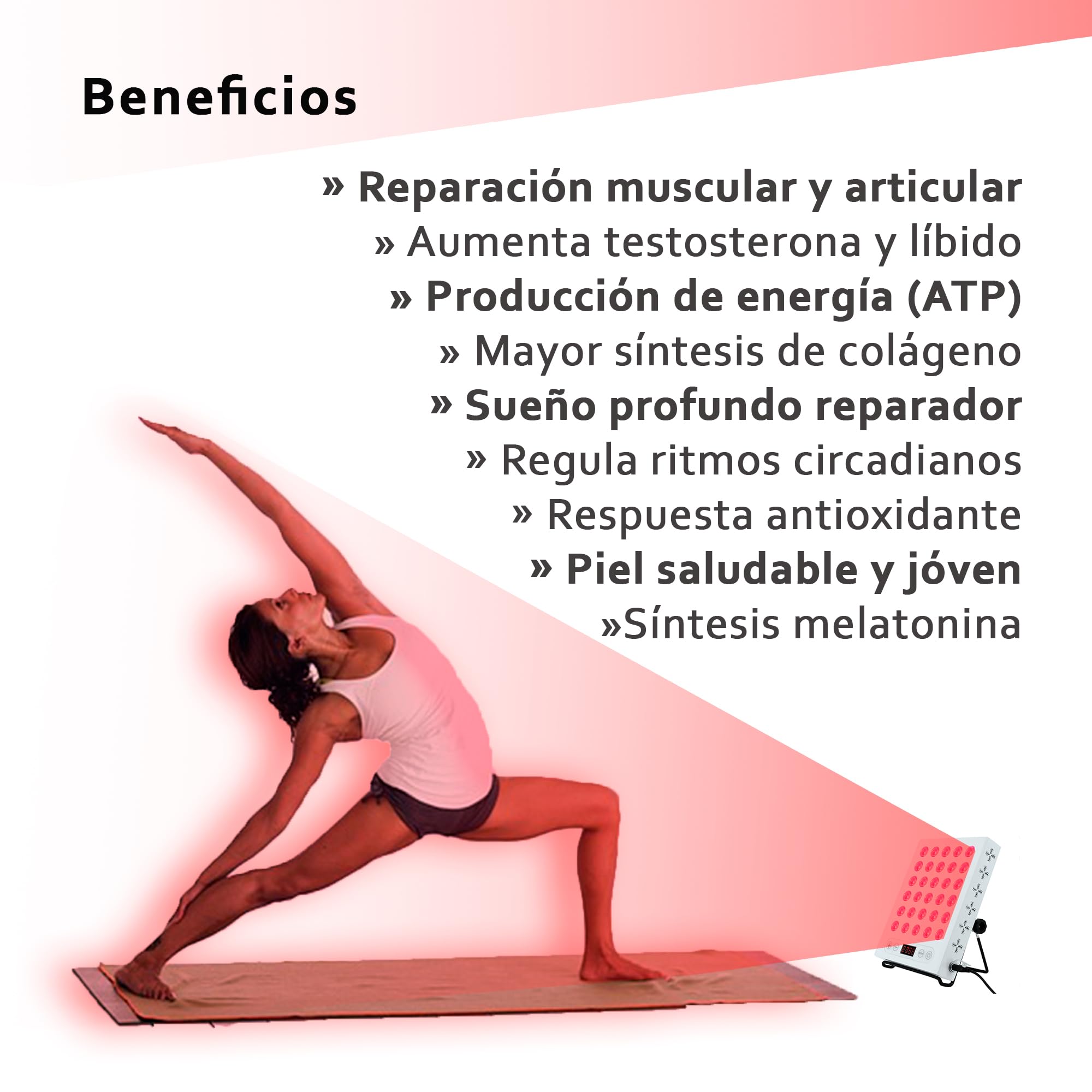 Panel Luz Roja e Infrarroja Cuerpo y Rostro (NIR 660nm/850nm) Lámpara luz roja terapia. Rejuvenecimiento piel, ritmos circadianos, musculatura y articulaciones.