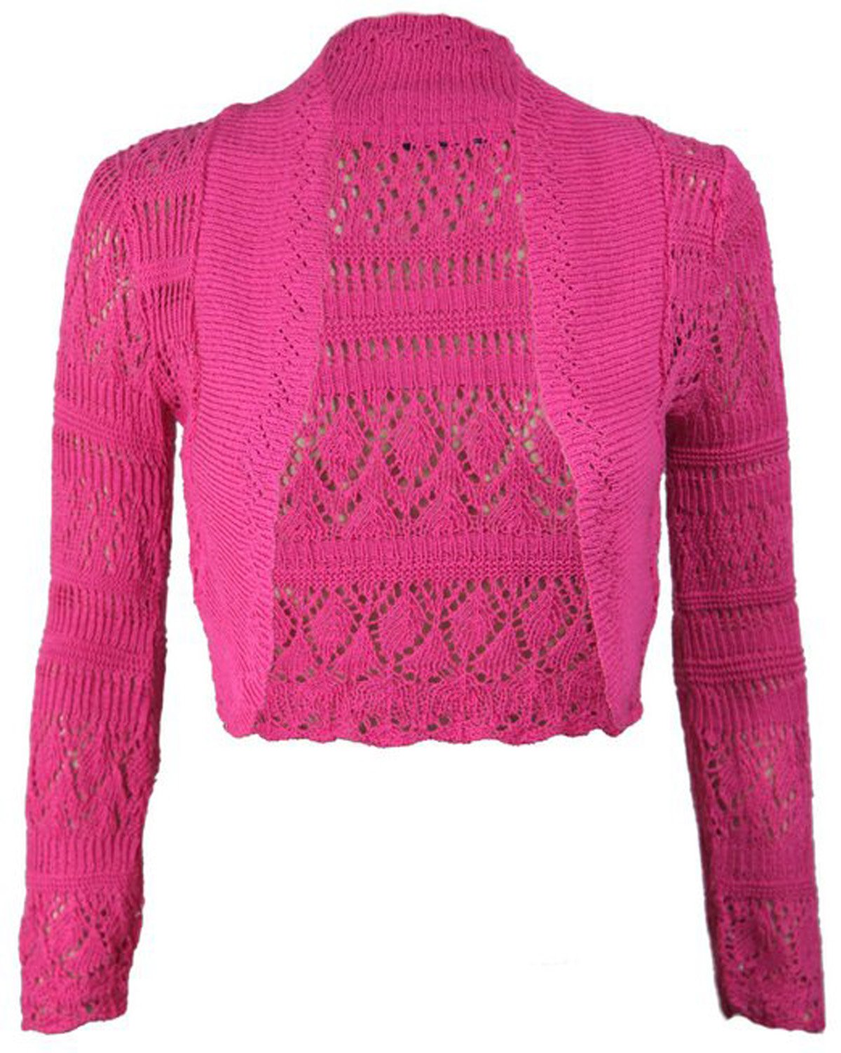 FashionMark Womens Shrug Bolero Knitted Crochet Cropped Open Shrug Top - pink - 12-14