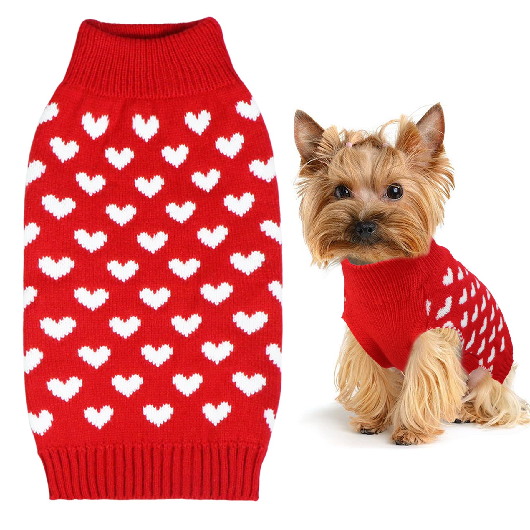 GOYOSWA Valentines Dog Sweater, Dog Valentines Clothes Outfit Knitted Sweaters for Small Medium Large Dogs Pets (Red Heart, Small)
