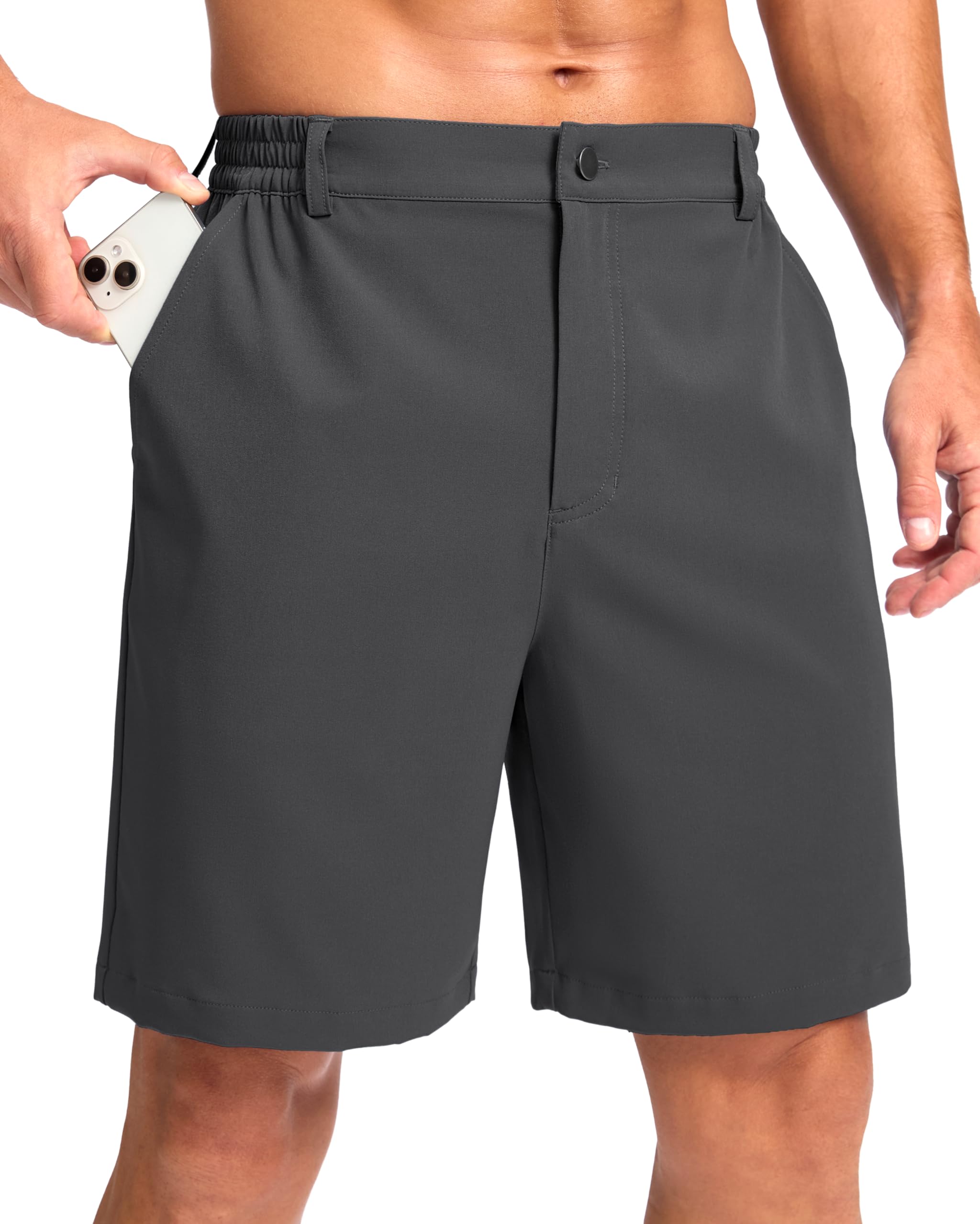 Pudolla Men's Casual Shorts 7"/9"/5" Lightweight Golf Shorts with 3 Pockets Stretch Quick Dry Comfy Work Shorts