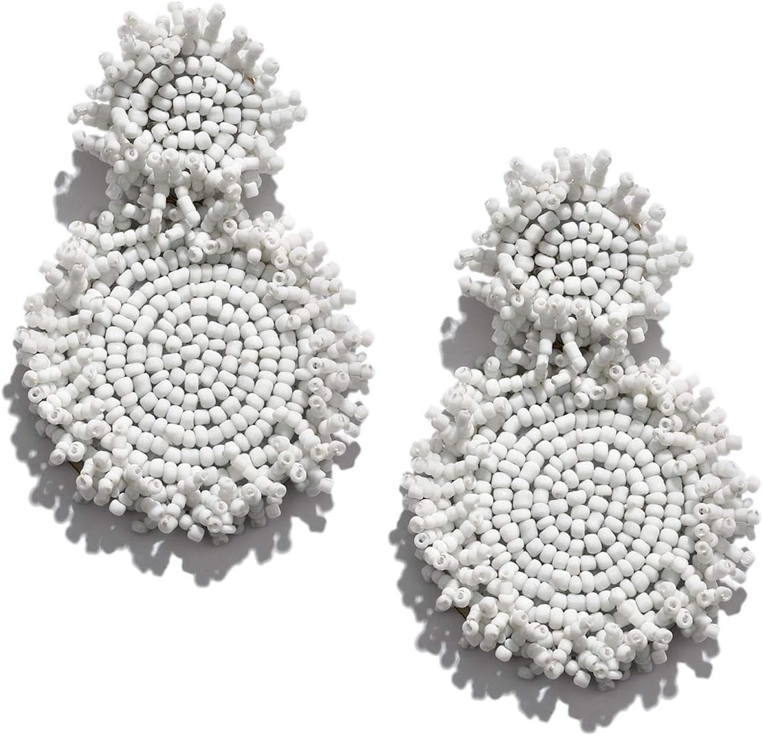 YAHPERNStatement Drop Earrings Double Round Disk Seed Bead Stud Earrings Bohemian Beaded Round Earring For Women