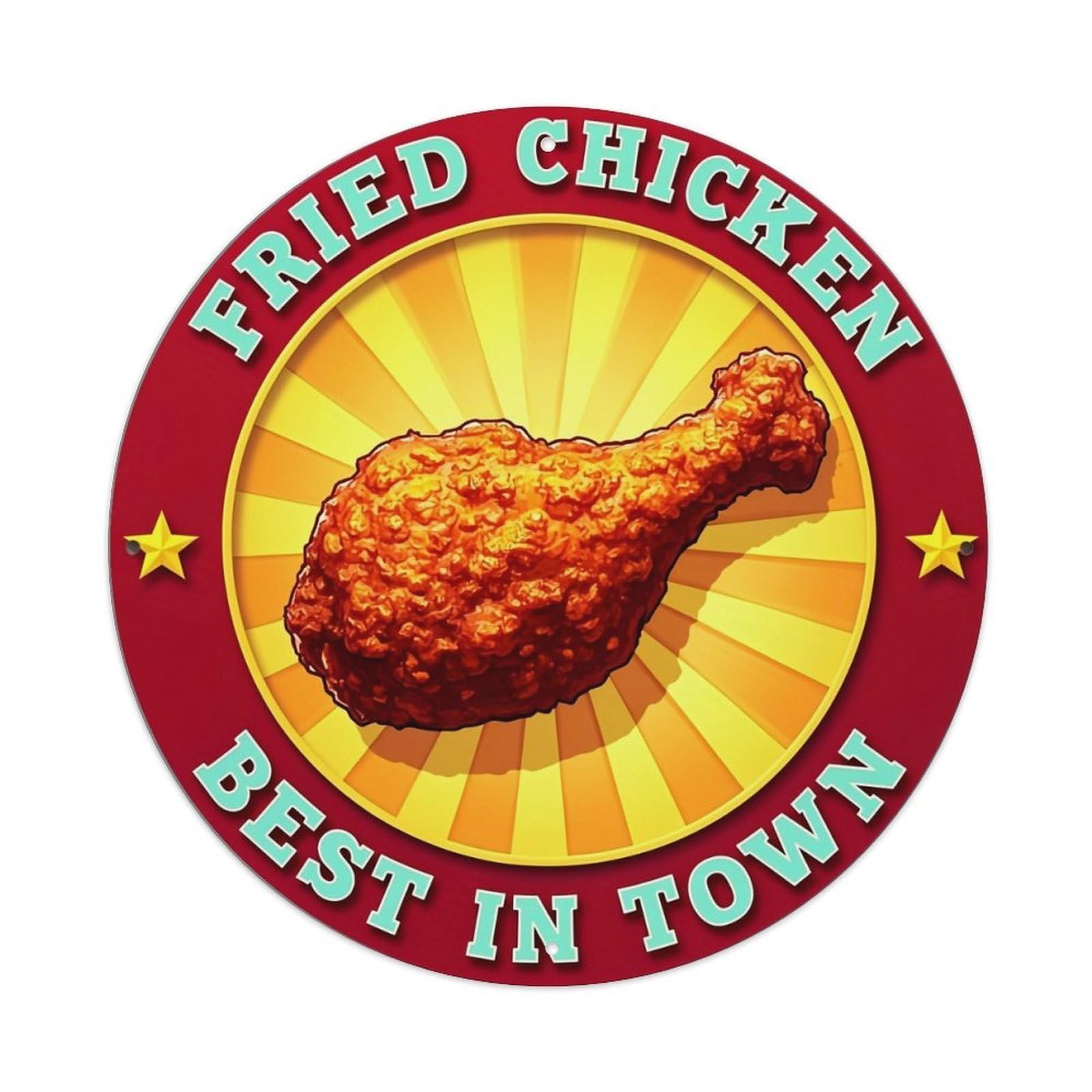 Fried Chicken Best In Town Vintage Round Tin Sign Retro Metal Wall Decor Metal Poster, Home Bar Garage Cafe Wall Art Decoration 8x8Inches