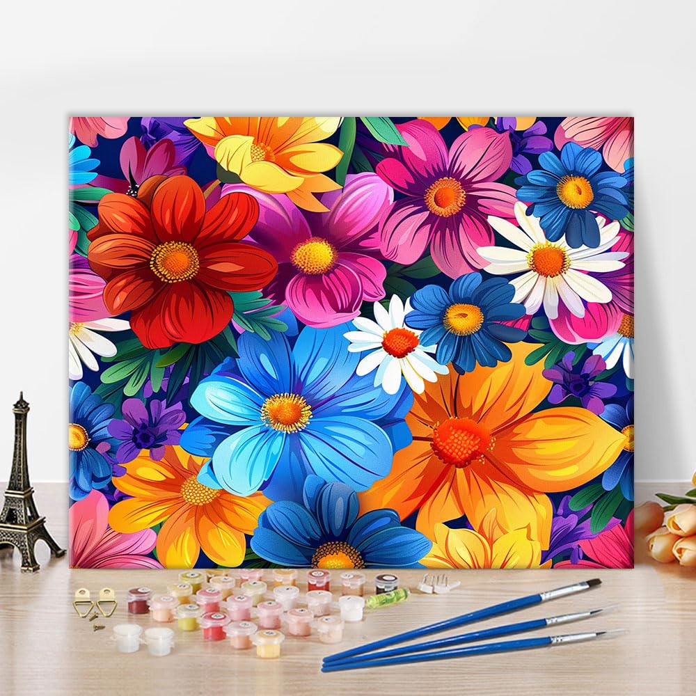 TISHIRON Adult Paint by Number Kits on Canvas, Flower Paint by Numbers, Colorful Flower Painting by Numbers Adult Painting-by-Number Kits, DIY Canvas Craft Kits Home Decor, 40x50cm