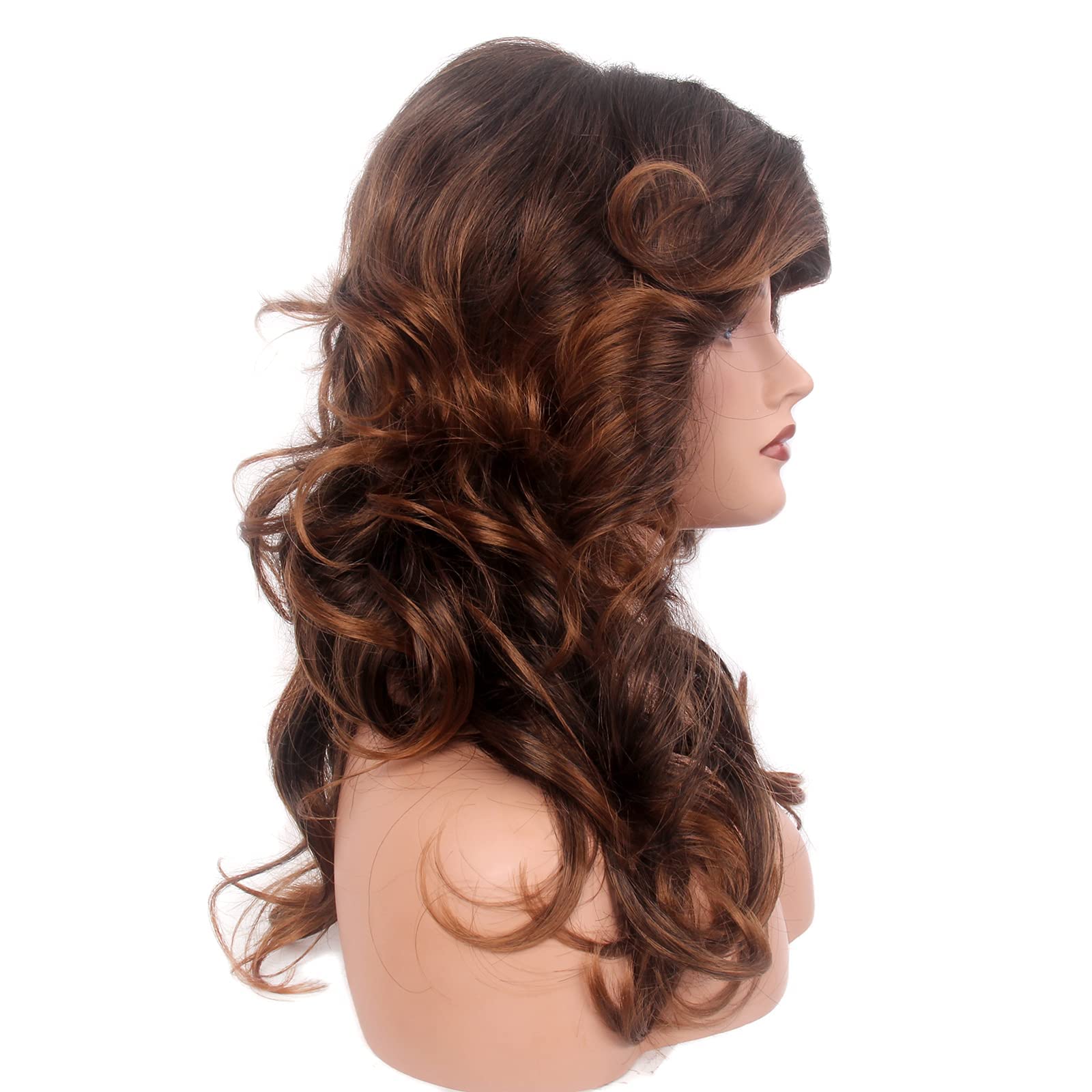 REEWES 70s Farrah Fawcett Wig Vintage Wigs for Women Lady Natural Synthetic Full Wigs Vintage Cosplay Costume Disco Feathered Hair (Brown Red) - Image 2