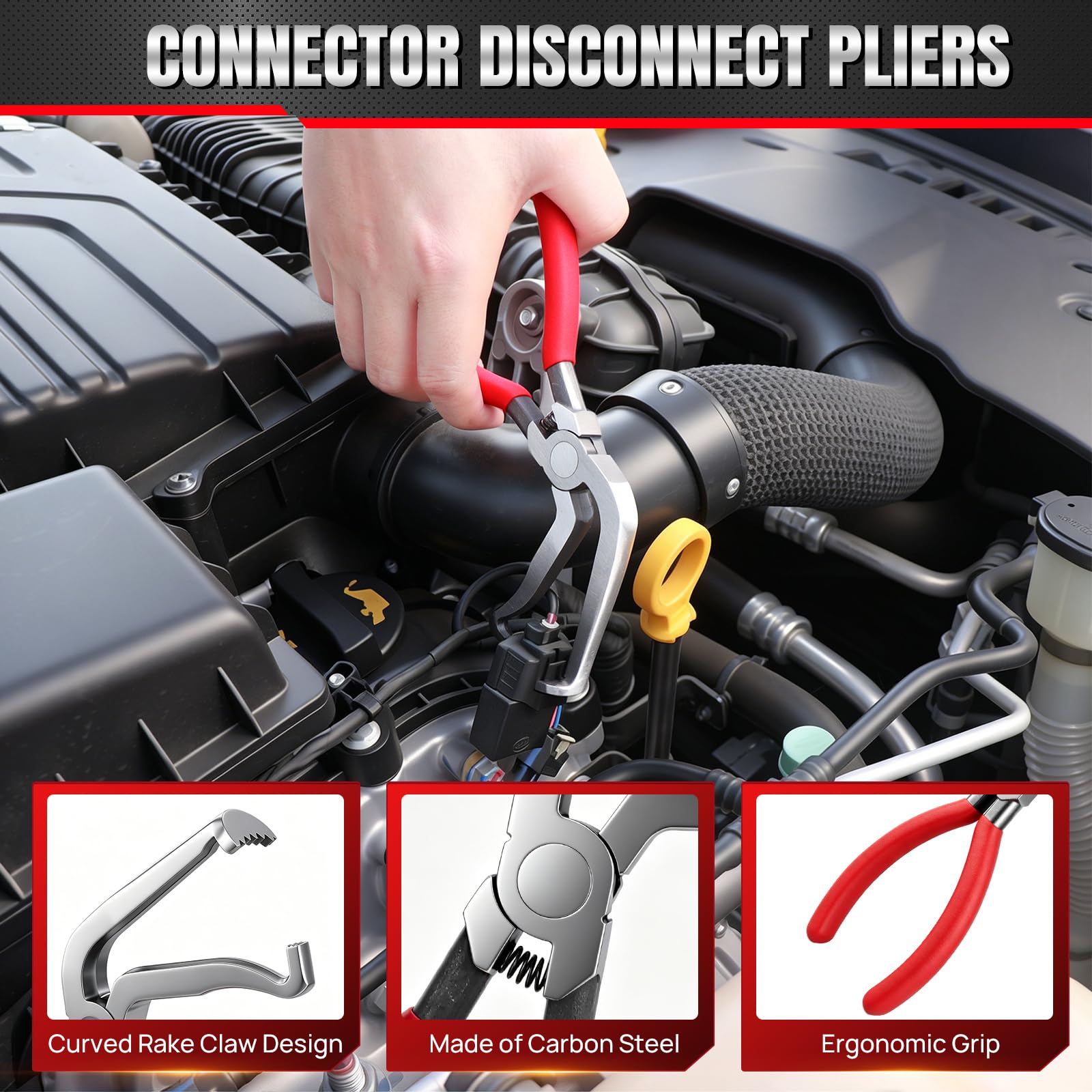 5 pinces de Déconnexion Électrique - Outil de retrait de fiche électrique - Pince de serrage de tuyau de voiture avec étui de rangement pour DIY Propriétaires de voitures/Réparation