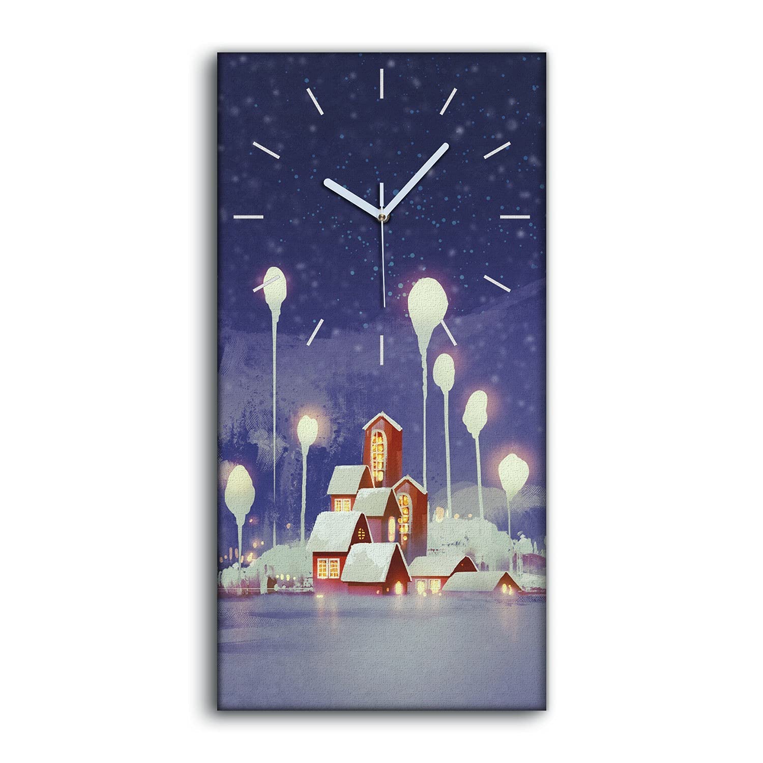 Horloge sur Toile 30x60cm Paysage d'Hiver Silencieuse pour Salon