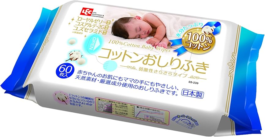 Amazon Amazon Co Jp限定 100 コットン おしりふき 60枚入 レック Lec おしりふき