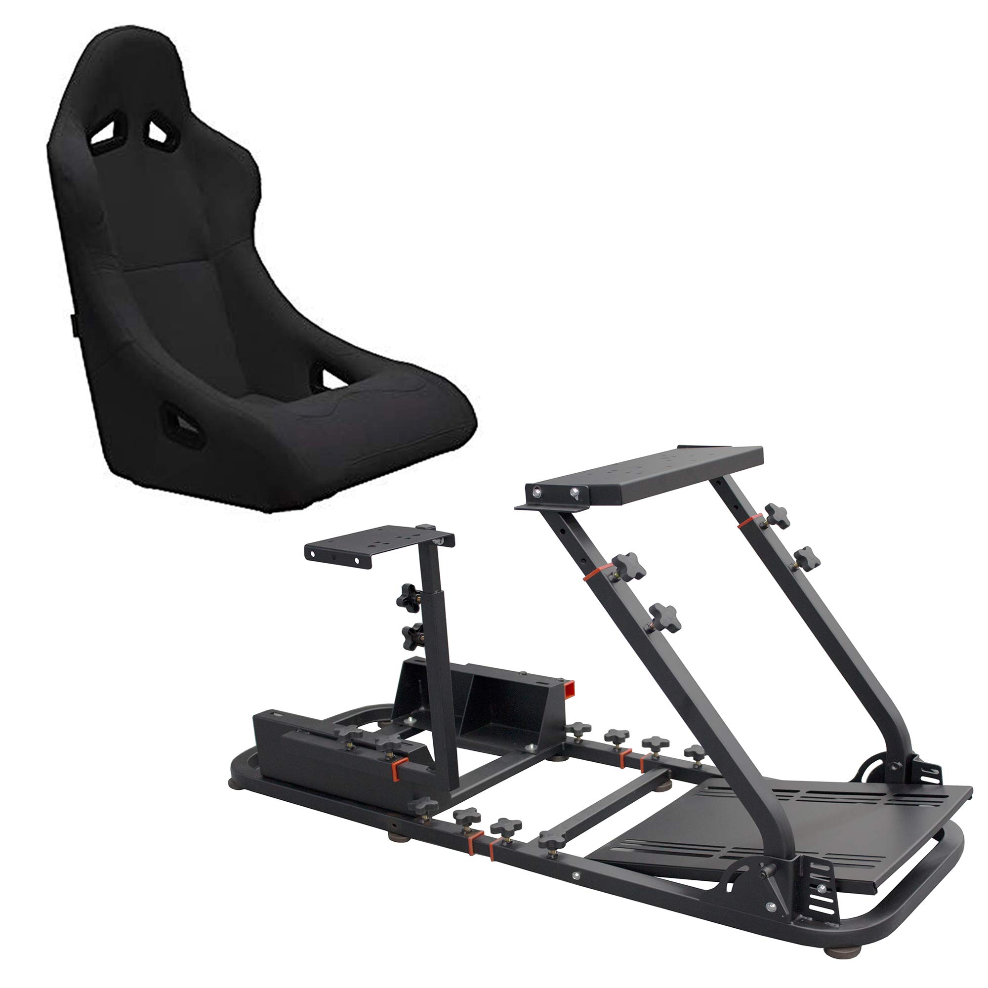 MODAUTO Cockpit SimRacing Gaming, Soporte de Simulacion, Plegable con Asiento Deportivo Backets o Semibaquets Compatible con Logitech G25/G29/G27/G920 Modelo N820B+N002-P