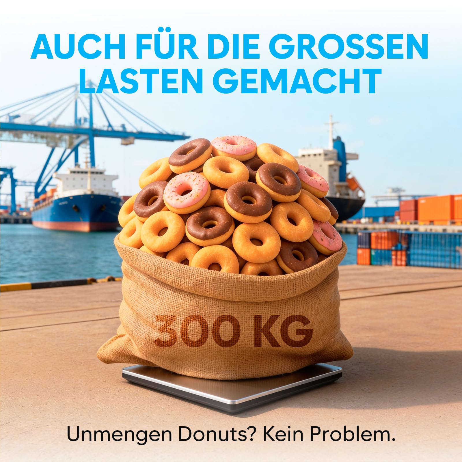Paketwaage - 300 kg - Hochpräzise Plattformwaage mit Halte-/Tara-Funktion/LCD - Postwaage perfekt für Pakete, Gepäck, Heimgebrauch - Batterie & Kabel enthalten - Gepäckwaage - Silber