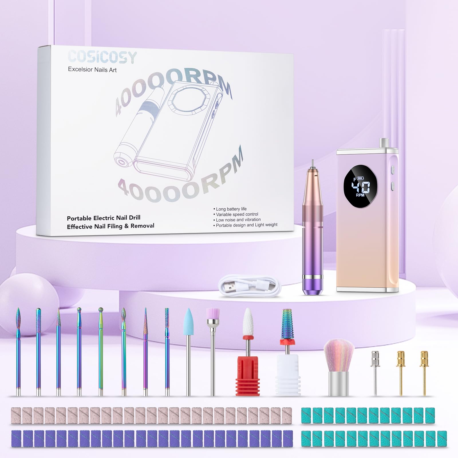 HOMEASY 16 en 1 Limador de Uñas Eléctrico Profesional 40000 RPM con 3000mAh - Kit de Manicura y Pedicura para Acrílicos, Gels y Uñas Naturales