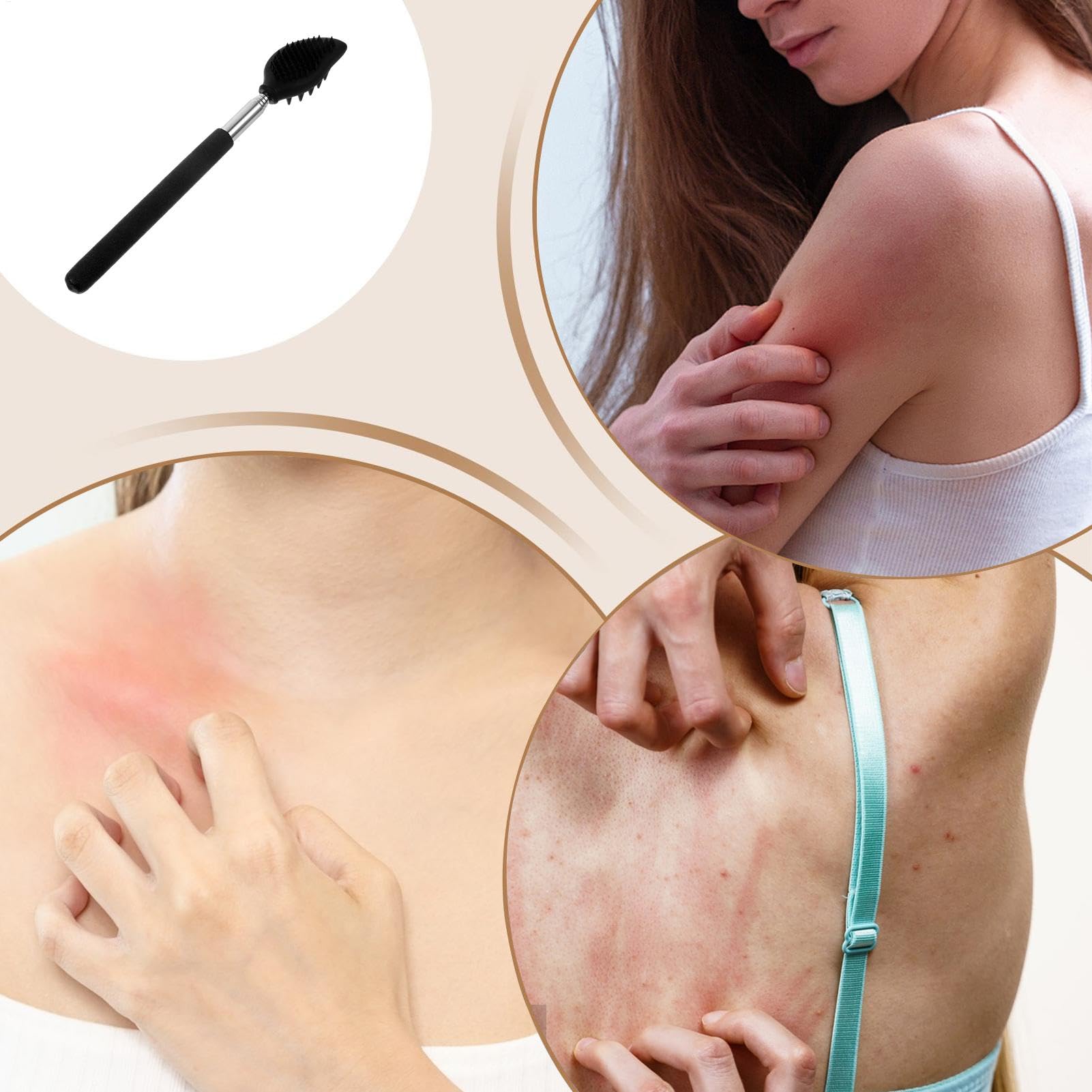 Extendable Back Scratcher, Telescoping Body Scratcher, Silicone Back Scrubber with Compact Design and Stainless Steel Handle for Kids, Adults, or Seniors, 1 Piece
