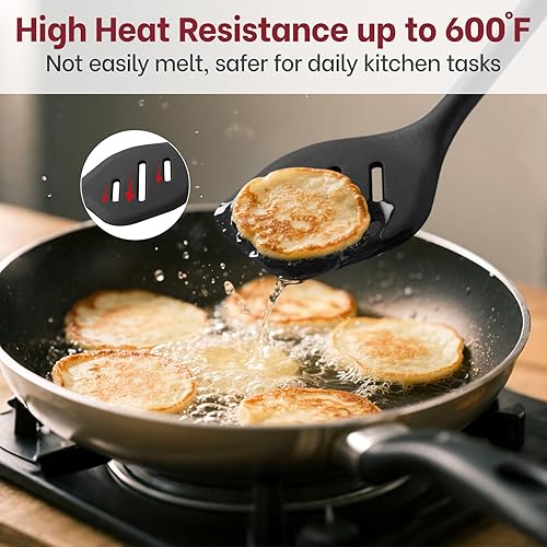 Miniatura 4 de Juego de espátulas de silicona (sin BPA), ligeras y flexibles, antiadherentes sólidas y ranuradas, alta resistencia al calor, volteadores de