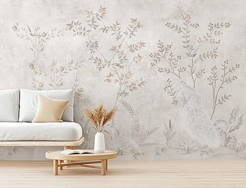 Miniatura 5 de Murwall Bright Chinoiserie Wallpaper Peacock Birds with Fruit Trees Wall Mural Monochrome Chinese Wallpaper