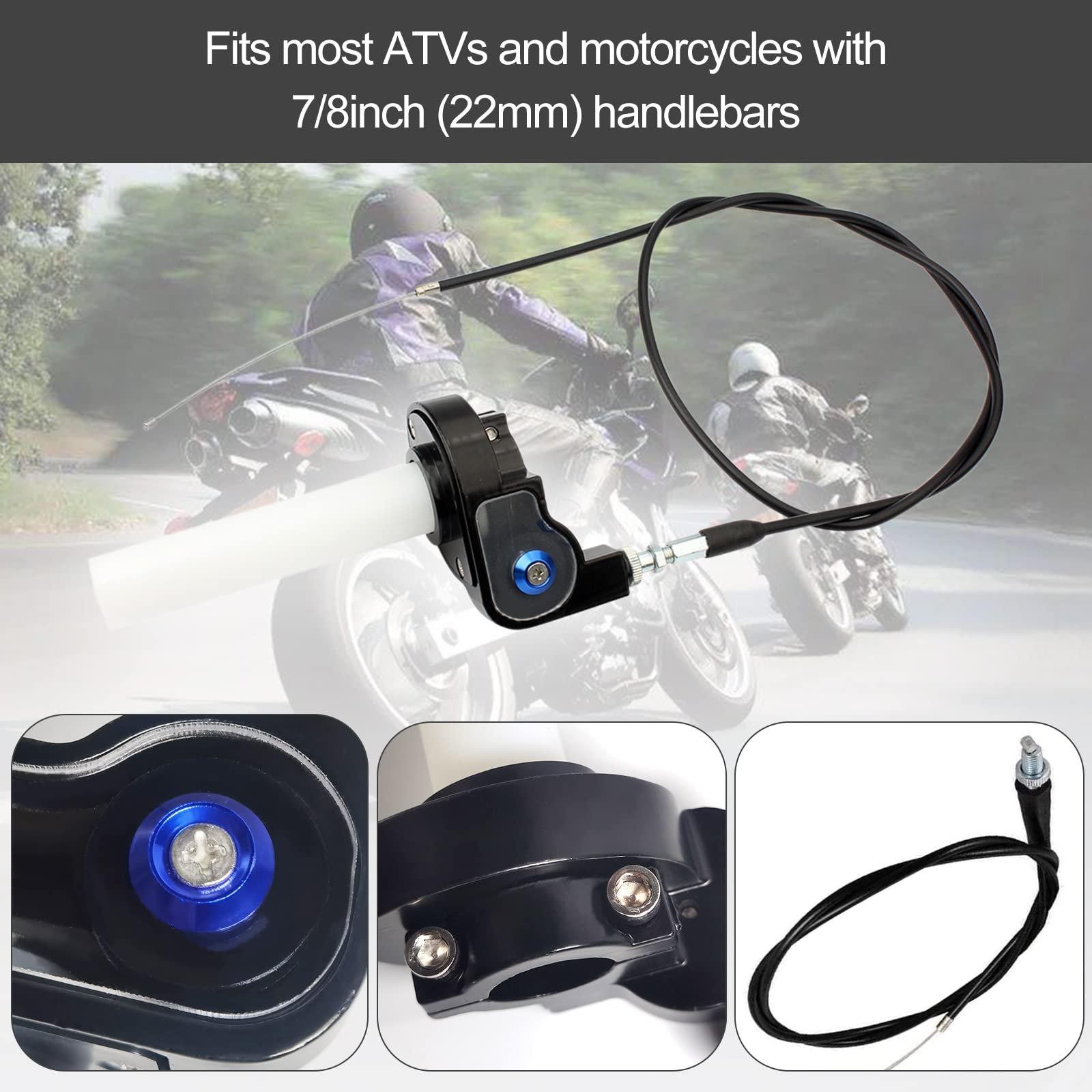 Empuñadura de Motocicleta con Cable del Acelerador,Cable de Manillar de 7/8 Pulgadas,Cable del Acelerador de Rotación Rápida para Motos de Cross Y ATV De Bolsillo de 50-200 CC