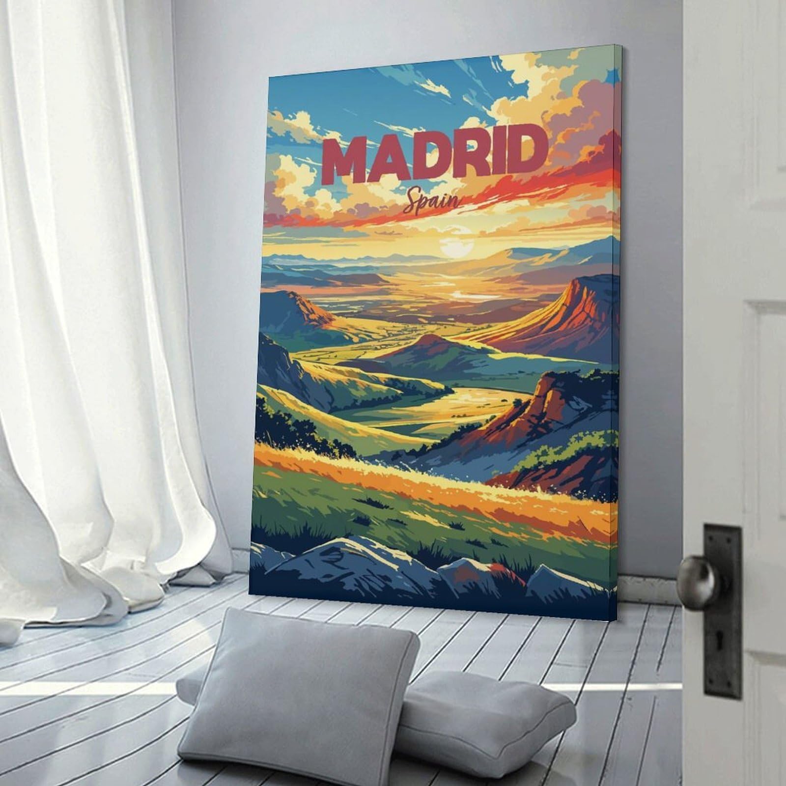 Junmoney Madrid, Spain Landscape Art Hanging Wall Art, 24x36inch(60x90cm), for Bedroom Walls, Guest Spaces Or Lounges, An Easy Wall Refresh for Bedrooms
