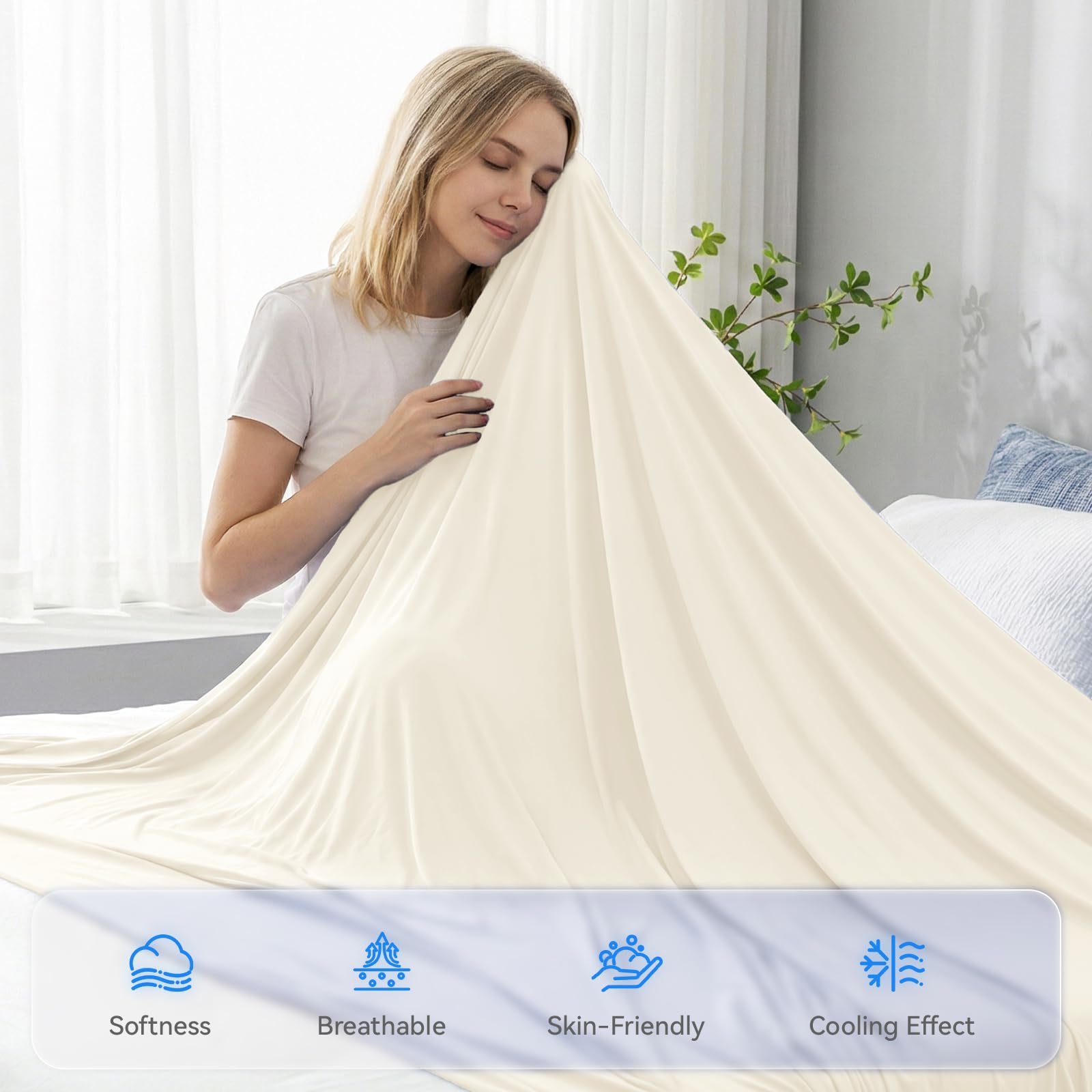 Couverture fraîche Q Max>0,45 - Couverture rafraîchissante pour lit, canapé - pour dormeurs Chauds - Confortable et légère, Beige-texturé, 213x228cm