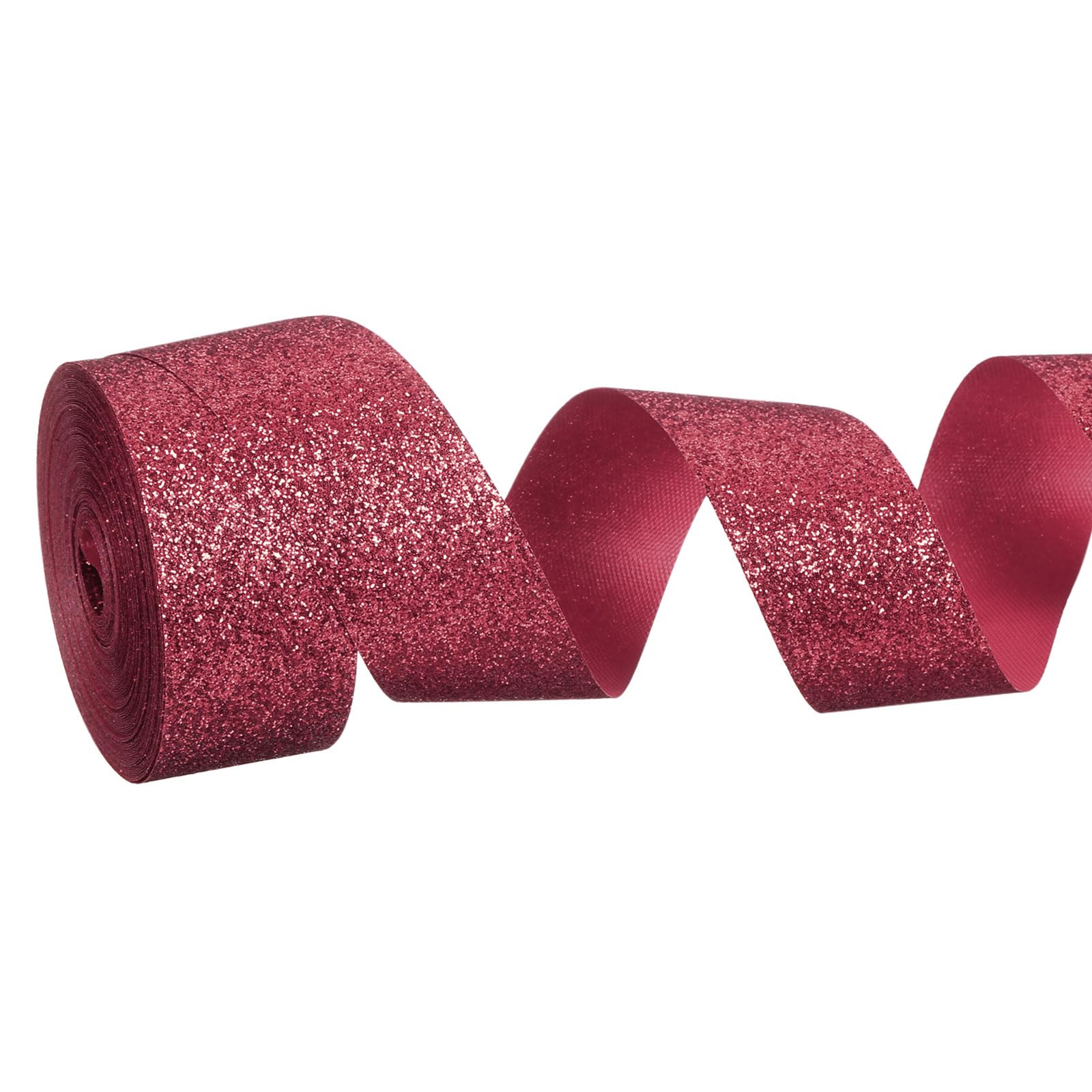 PATIKIL Metallic Glitter Ribbon Roll, 25mm x 9m Sparkly Ribbon Single Sided Cut Edge Gift Wrapping Fabric Rolls for DIY Crafts Wedding Bouquet Party Christmas Decor, Wine Red