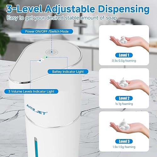 Miniatura 6 de Paquete de 2 dispensadores automáticos de jabón, dispensador de jabón para platos recargable sin contacto, dispensador ajustable de 3 niveles,