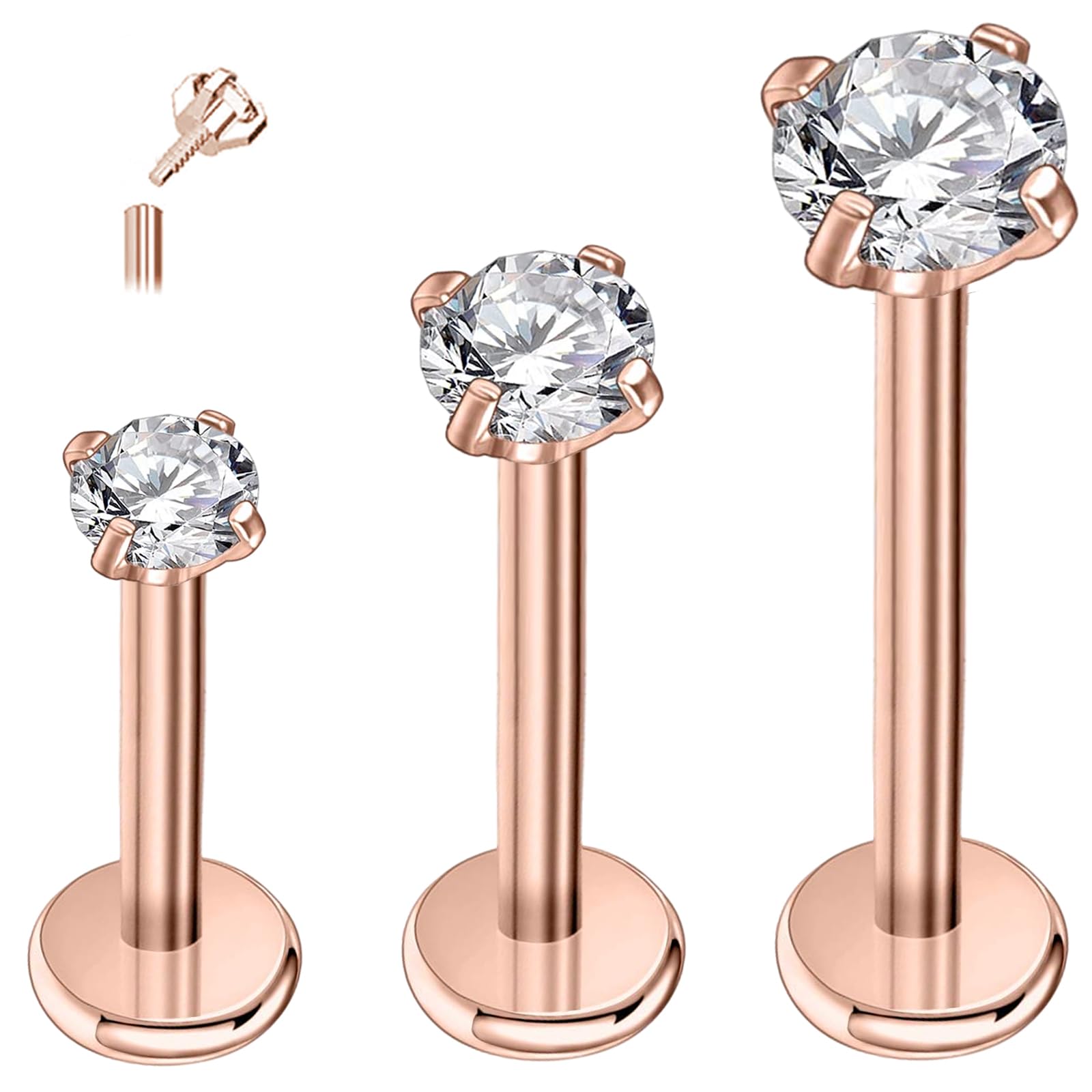 ESHIONER G23 Titanio Piercing Tragus Oreja Helix Labio Labret Inferior Nariz Stud Cartílago Helix Monroe Hipoalergénico Plata Oro Flatback Mujer Hombre 16g 6mm 8mm 10mm