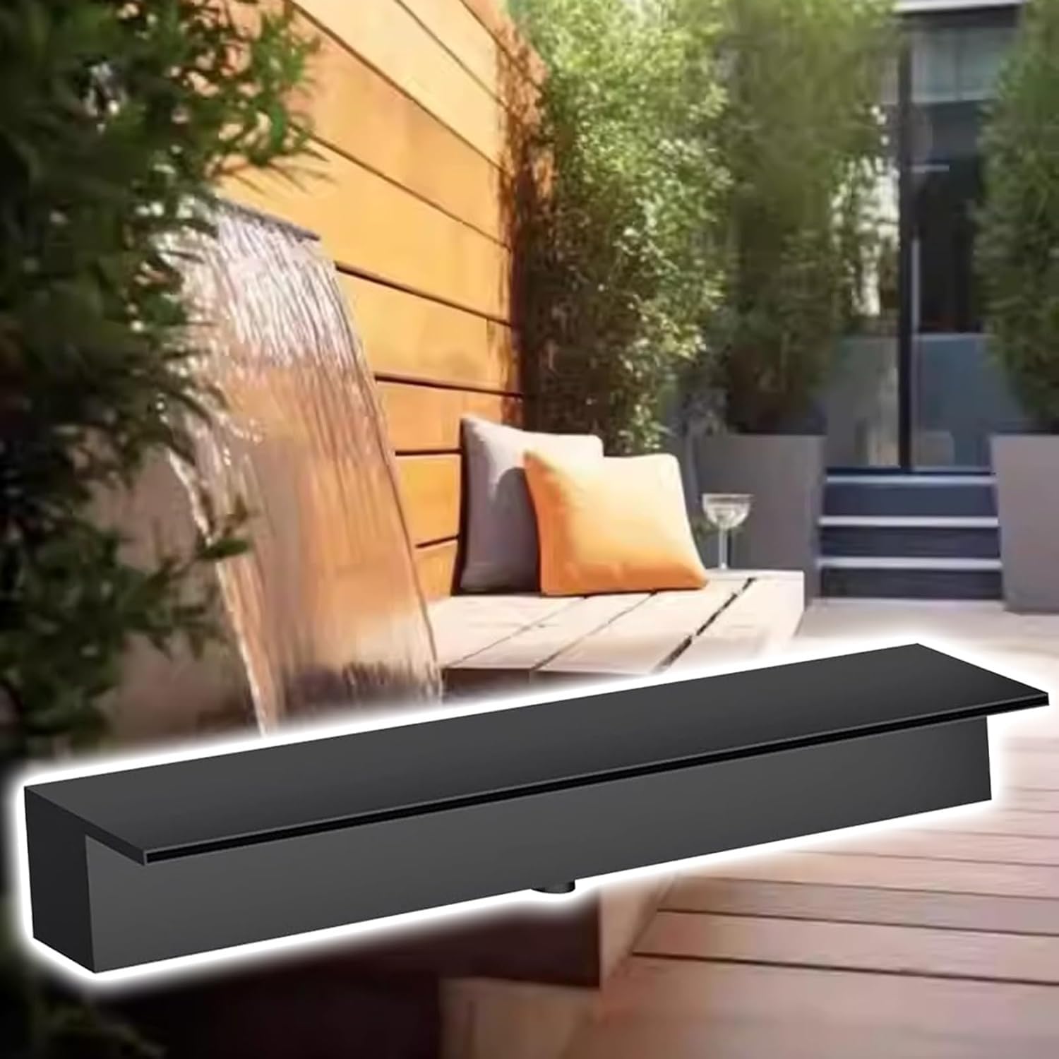 Fontana a Cascata Personalizzabile da 85 cm (33,5 Pollici) in Acciaio Inox 304 Nero - Elemento nebulizzante Professionale per laghetto da Giardino Esterno.