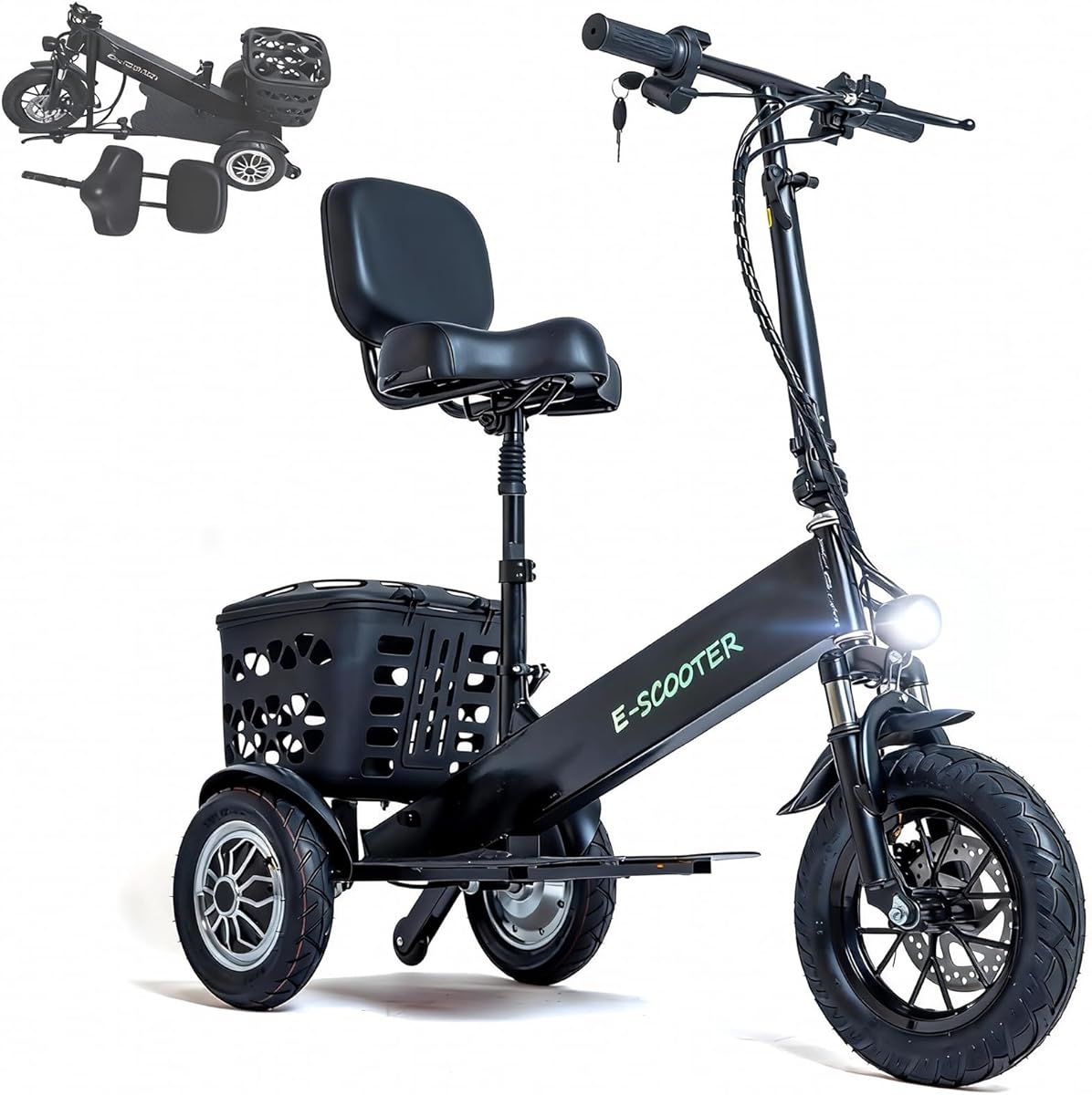 3 Wheel Mobility Scooters for Seniors, 3 Wheel Electric Scooter for Adults, Electric Wheelchair Device, 10 Mile Range, Supports 330lbs Weight, Only 48lbs, Adjustable, with Headlight, Basket